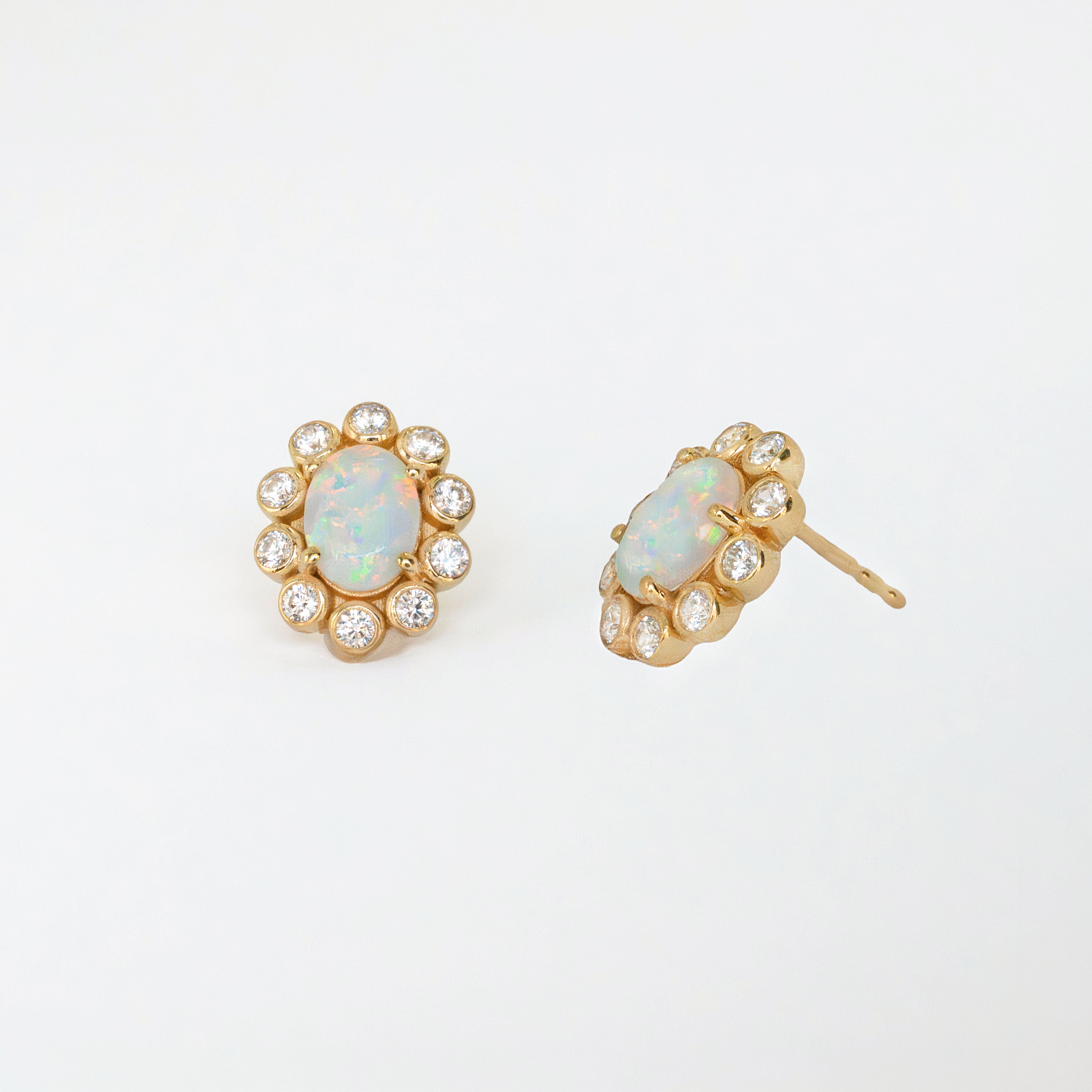 Opal-Earrings 14k Gold Vermeil, Statement Stud Earrings, Birthstone Jewelry Gifts for Women, Mom Birthday Gifts, Wife Anniversary Gifts, Bridal Earrings