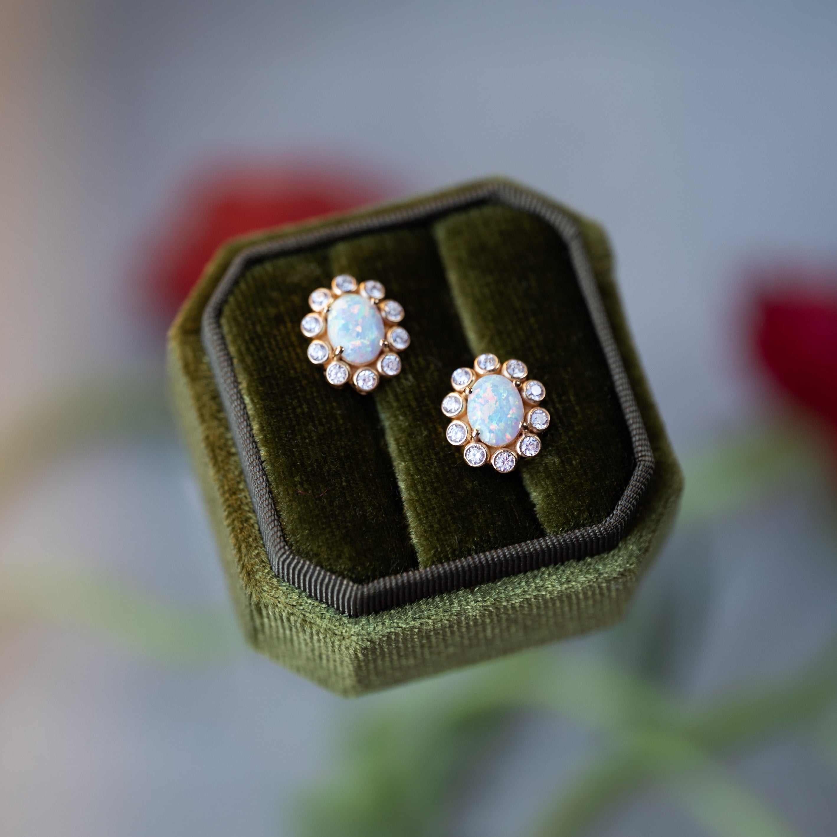 Opal-Earrings 14k Gold Vermeil, Statement Stud Earrings, Birthstone Jewelry Gifts for Women, Mom Birthday Gifts, Wife Anniversary Gifts, Bridal Earrings