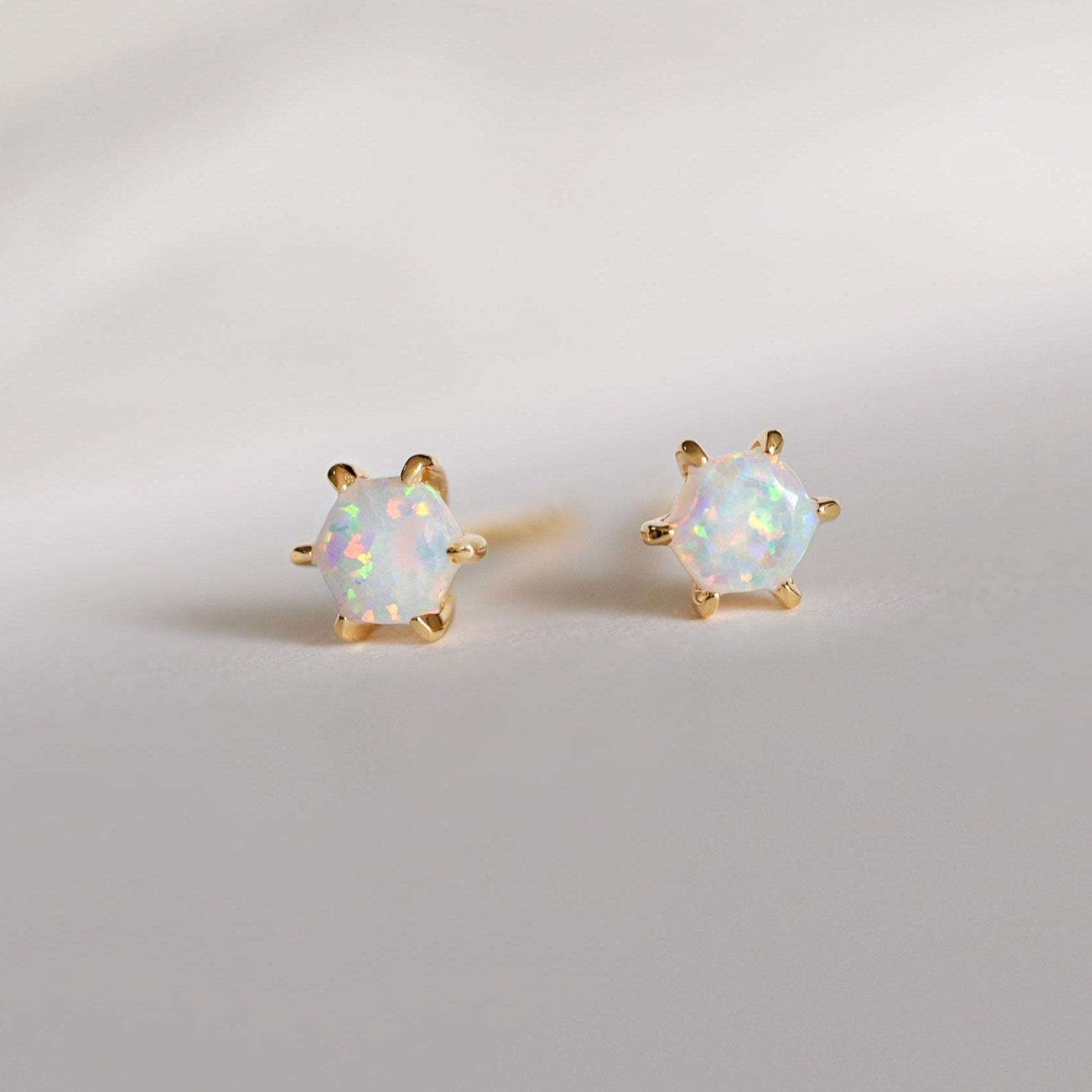 Dainty Martini set Opal stud earrings gold October birthstone