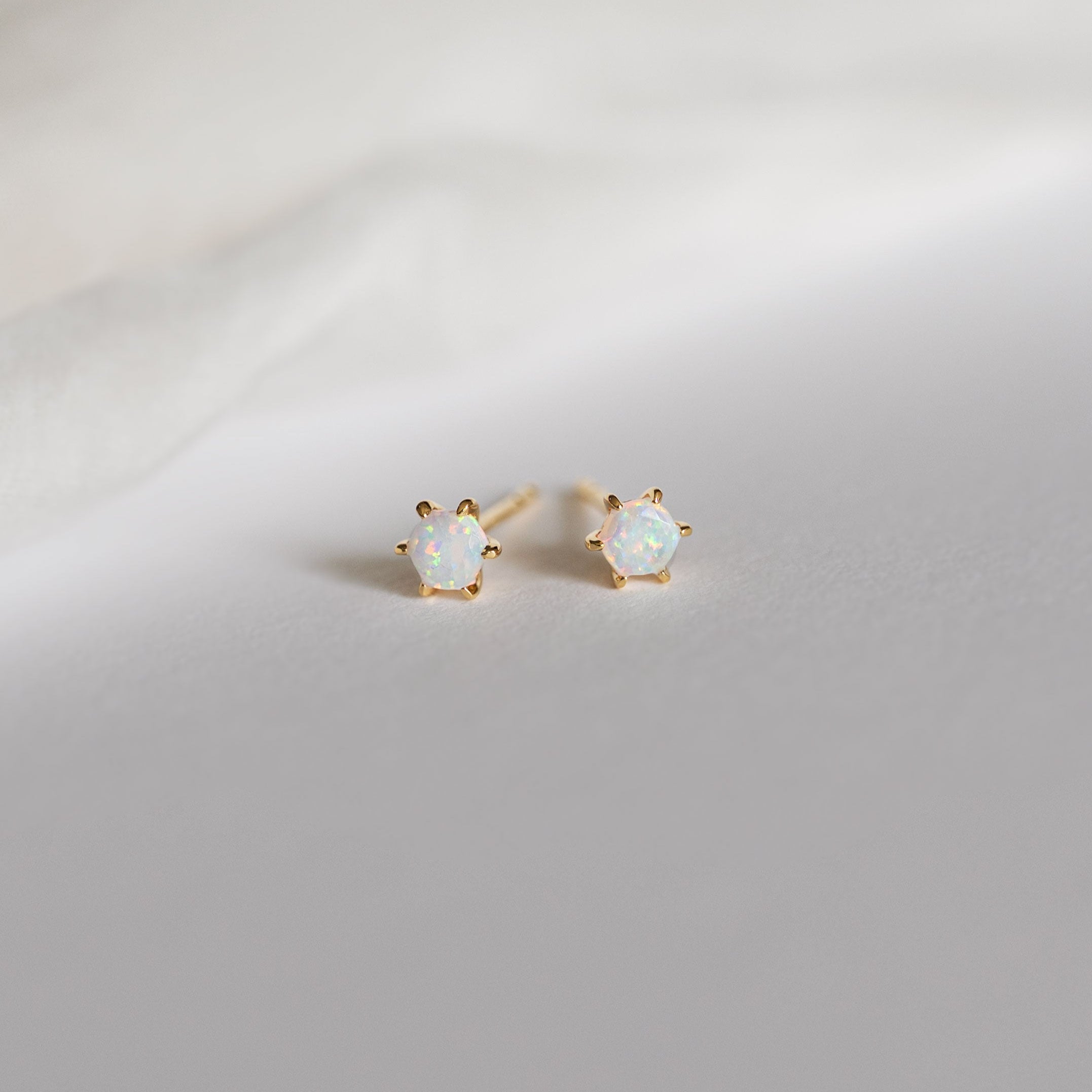 Dainty Martini set Opal stud earrings gold October birthstone