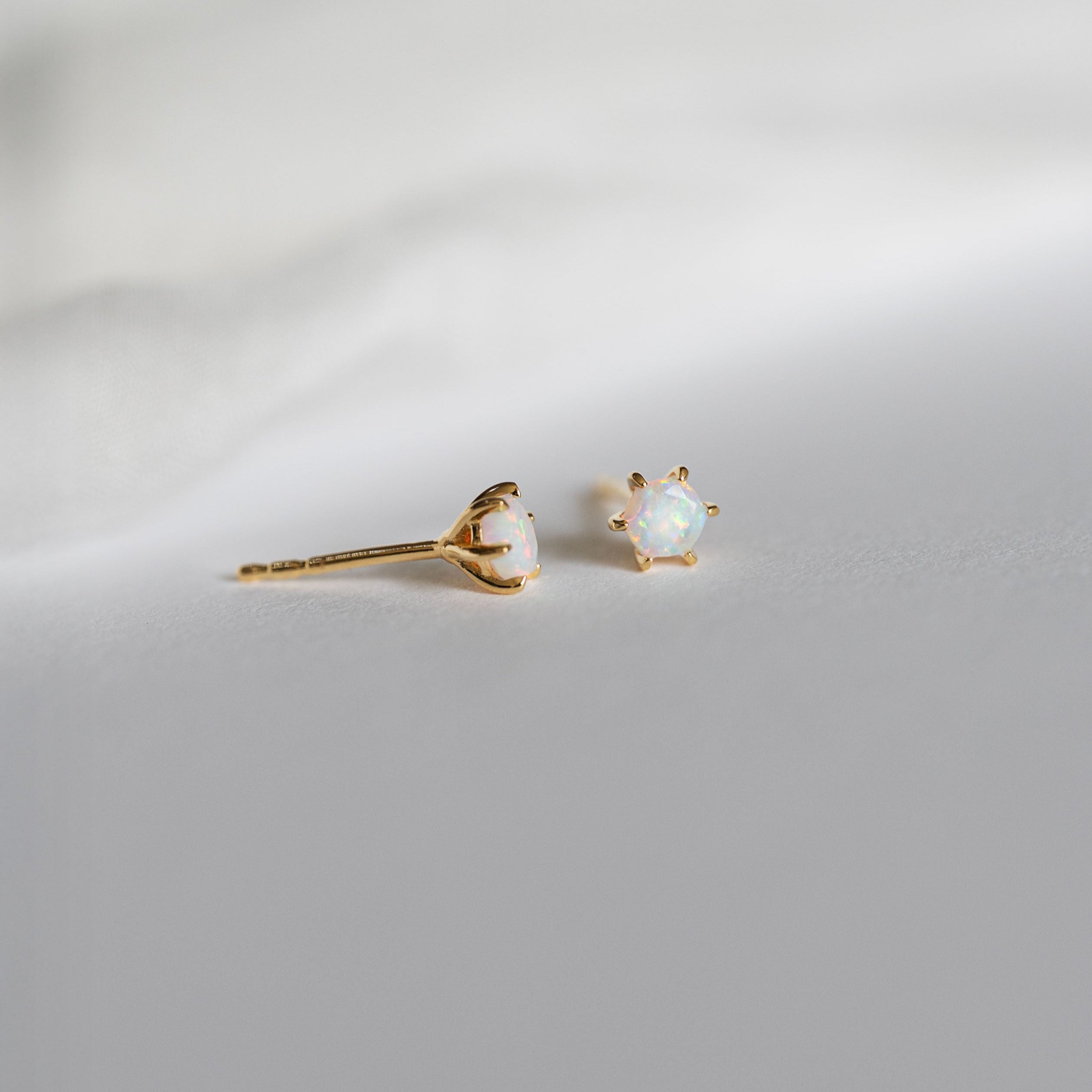 Dainty Martini set Opal stud earrings gold October birthstone