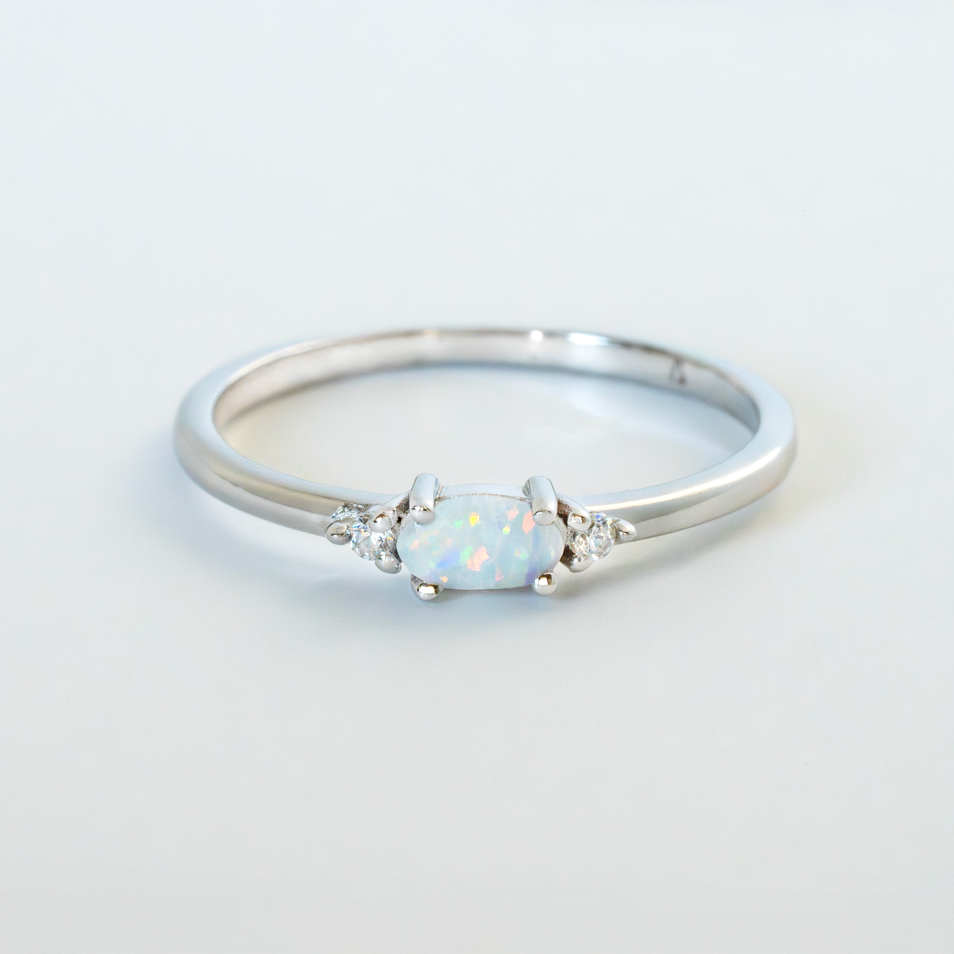 October_Stacking_Ring_silver_Opal, October Birthstone Ring Dainty, 925 sterling silver Vermeil, Birthday Gifts for Girls