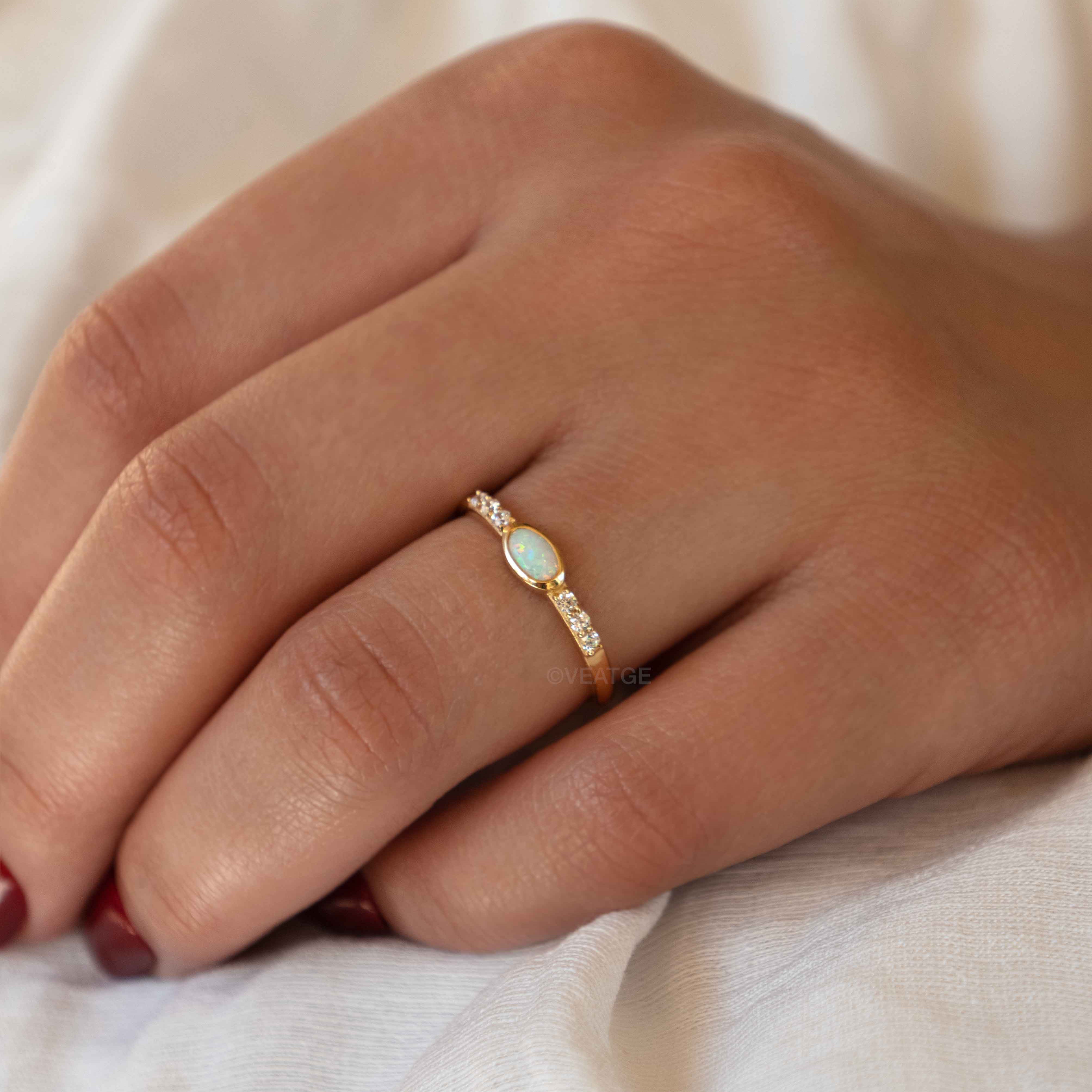 Opal stacking band ring gold VEATGE