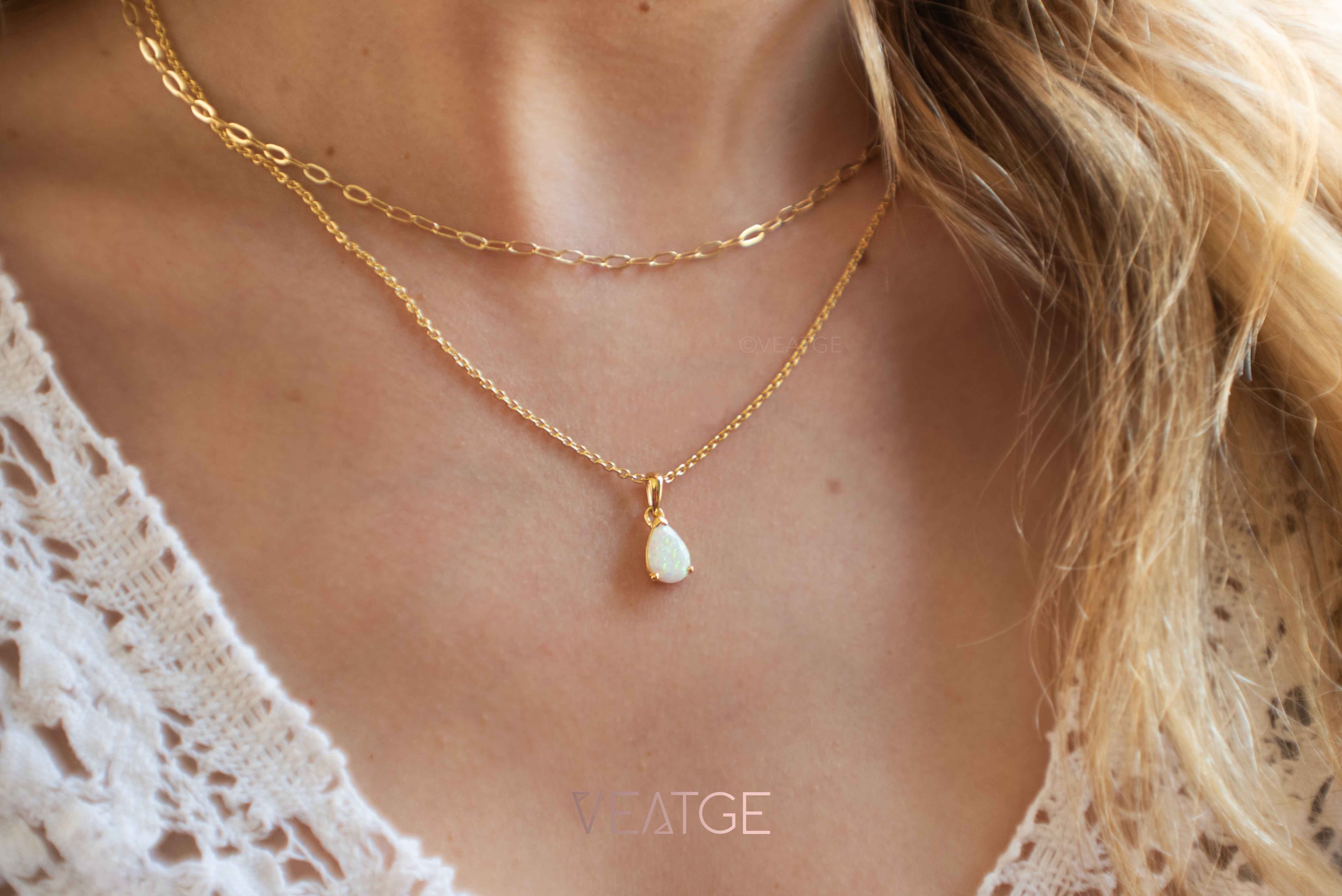 Opal Pear Pendant Necklace Gold filled for Women, October Birthstone, Daughter Birthday Gifts