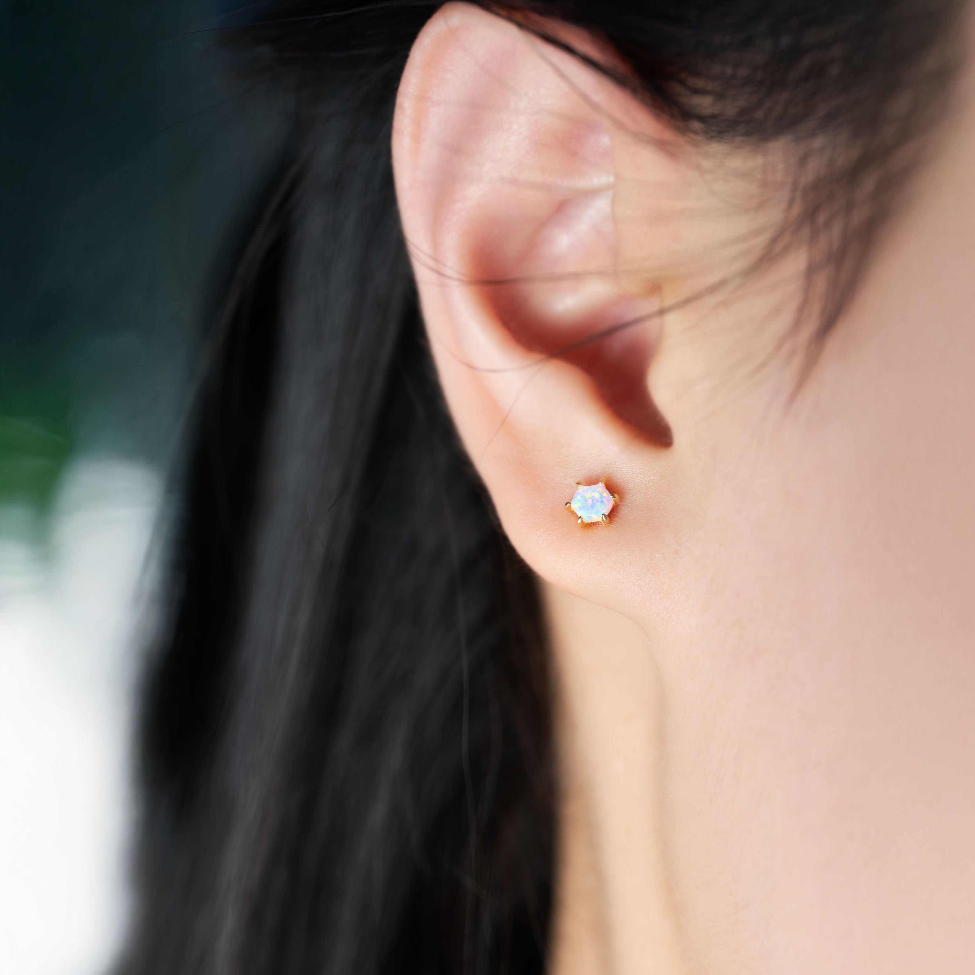 Opal Stud Earrings Dainty Small Minimalist 14k Gold, October Birthstone, Birthday Gifts for girls, second piercing studs