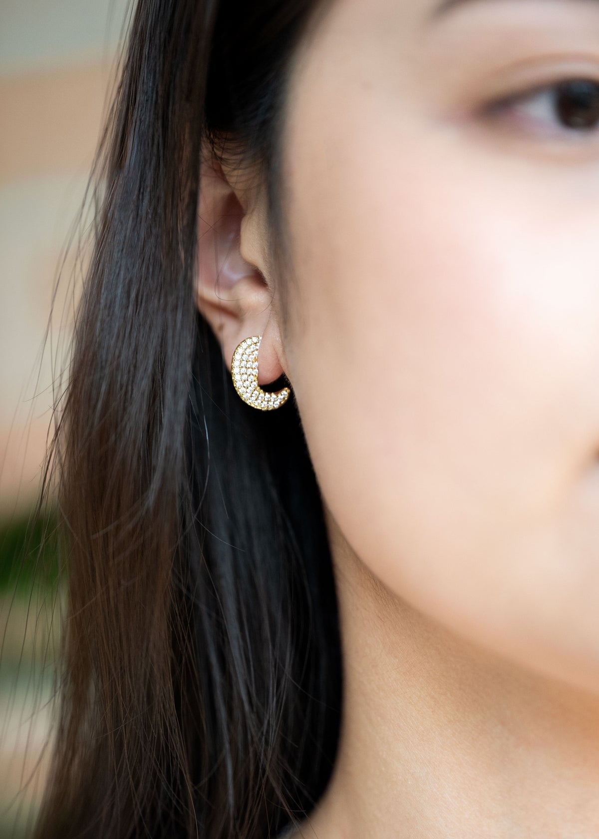 Pave Diamond Disc Hoop Earrings