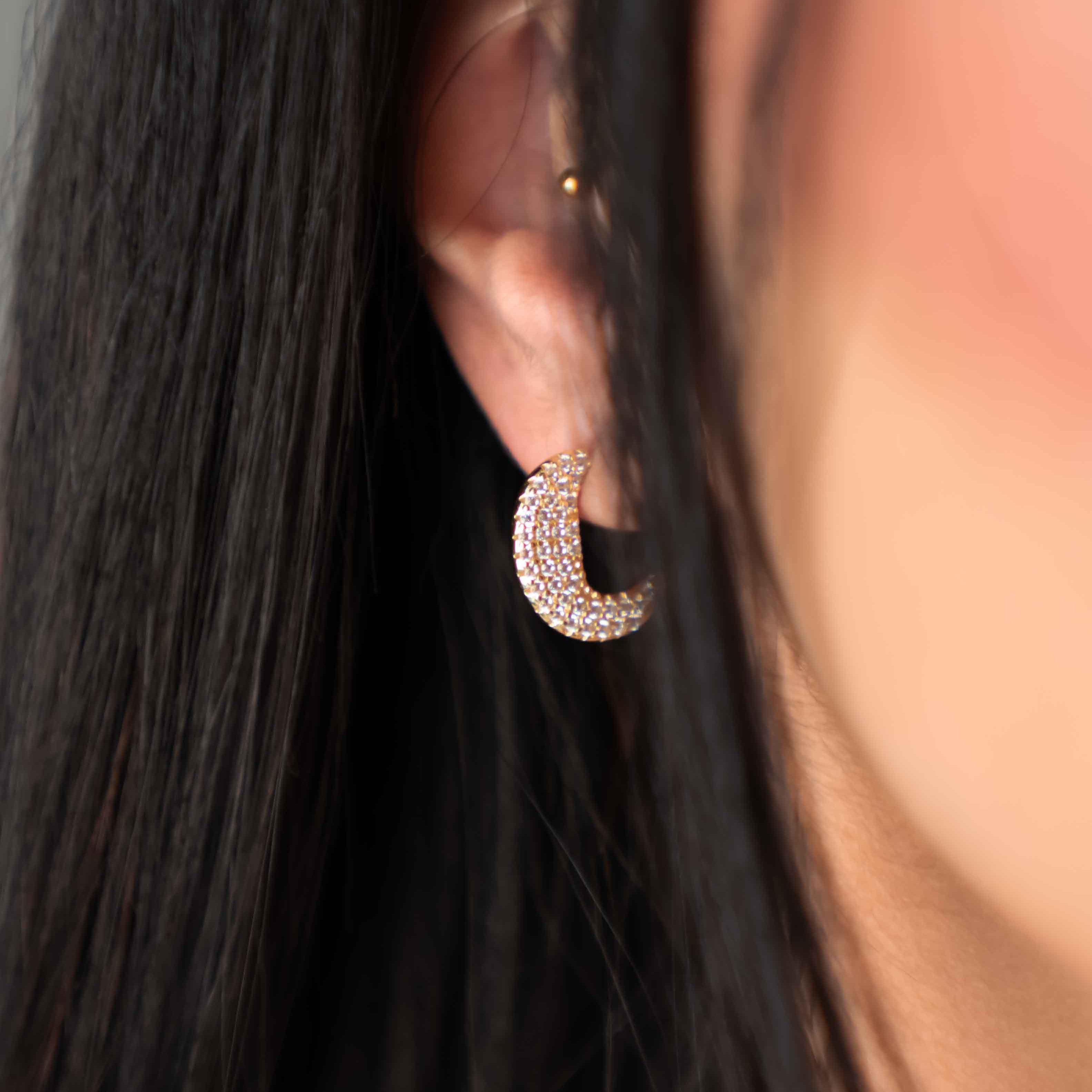 Pave Diamond Disc Hoop Earrings