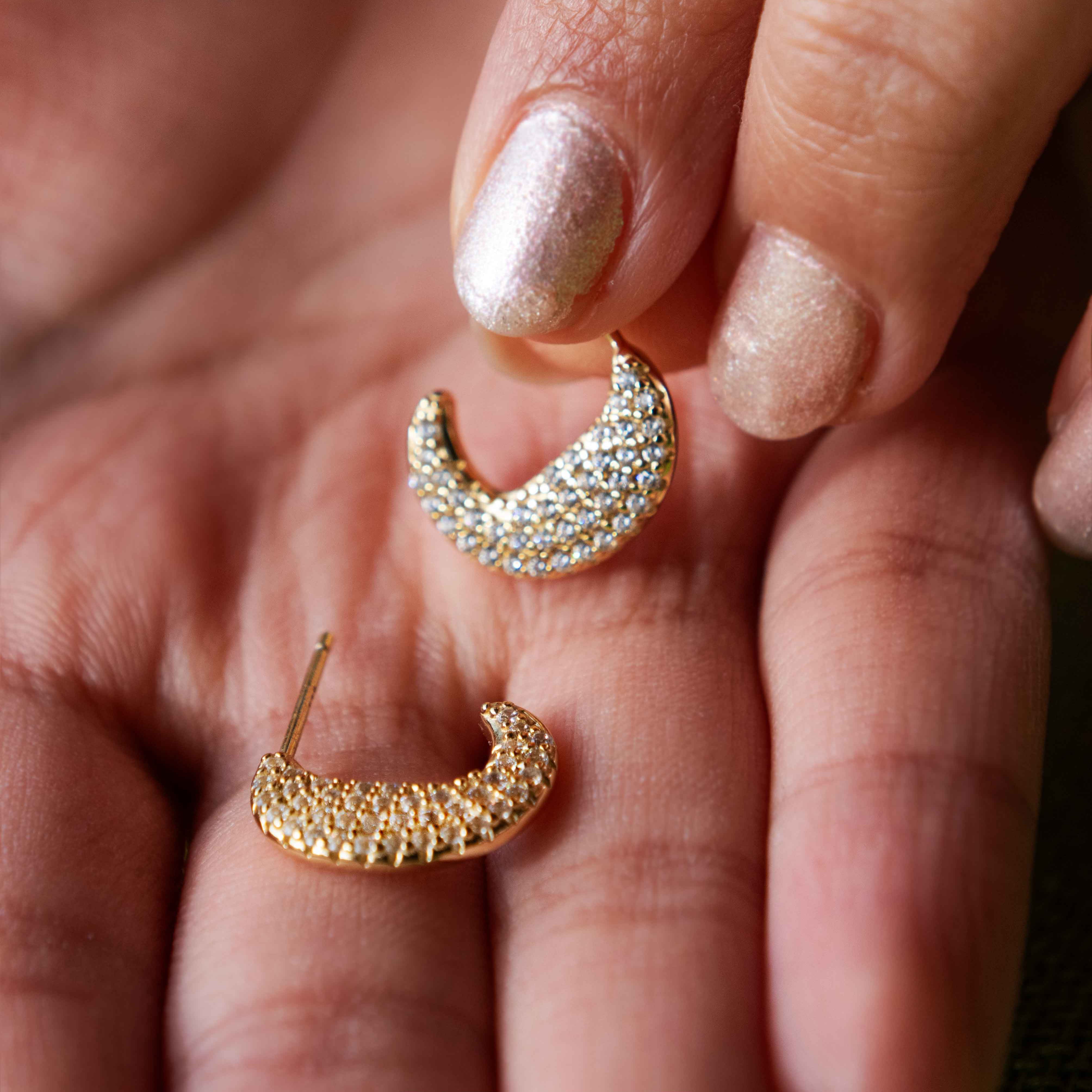 Pave Diamond Disc Hoop Earrings