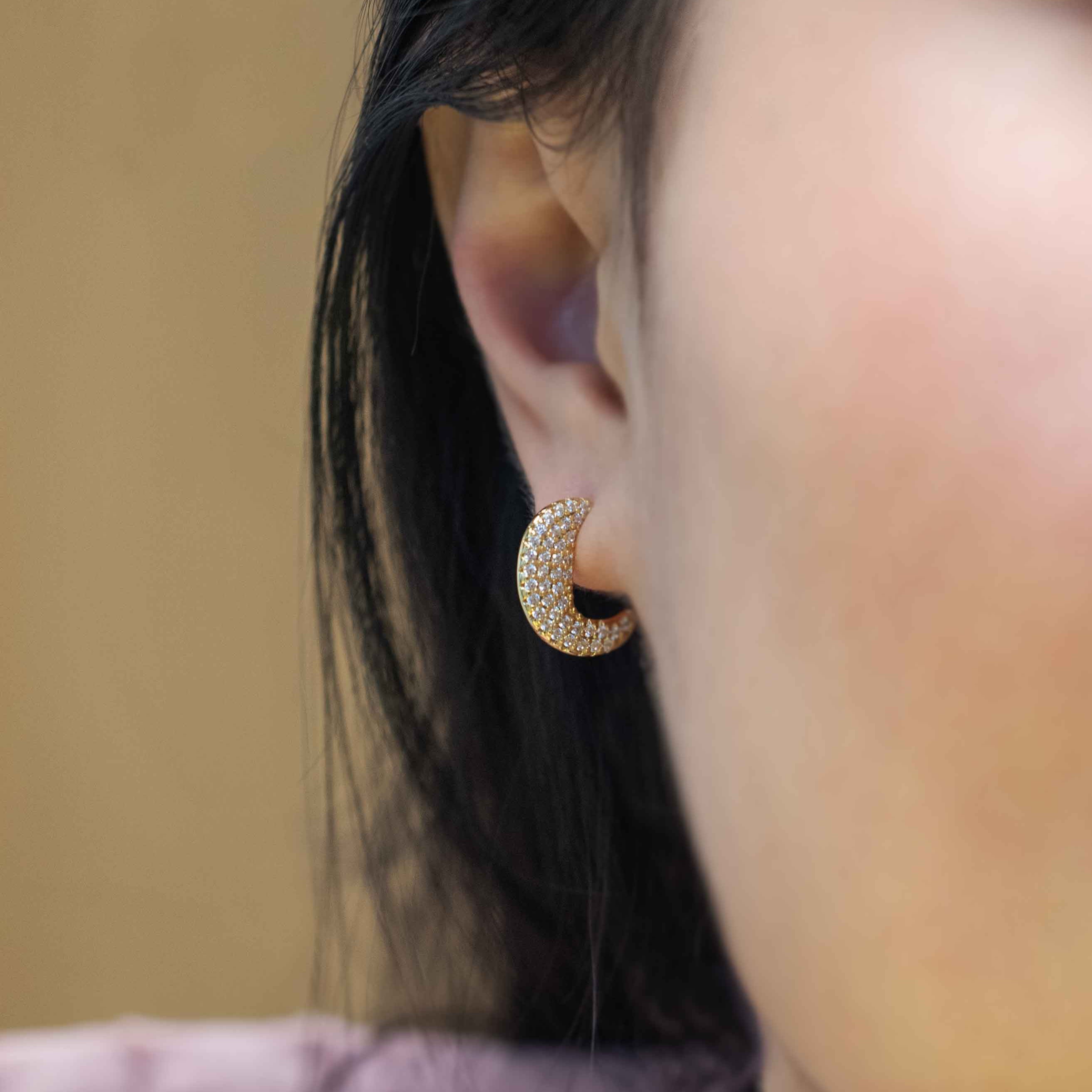 Pave Diamond Disc Hoop Earrings