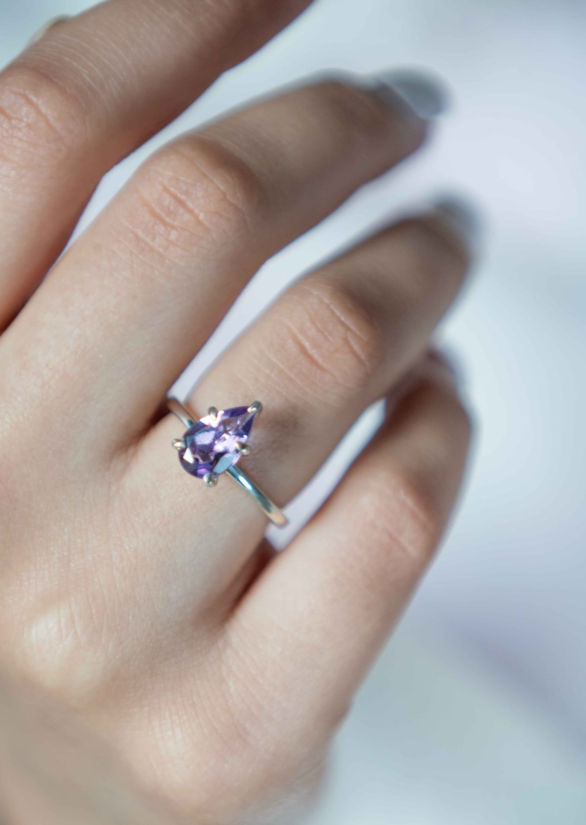 Pear Teardrop Amethyst Ring