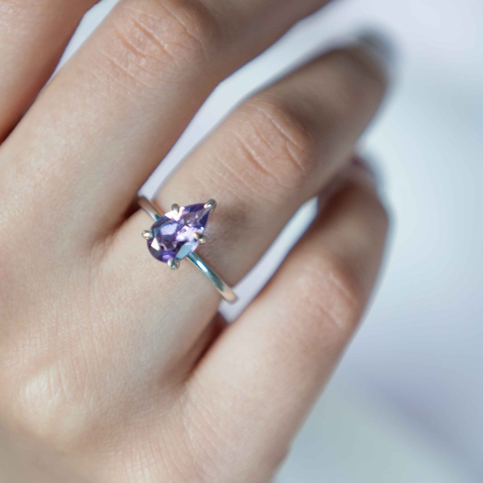 Pear Teardrop Amethyst Ring