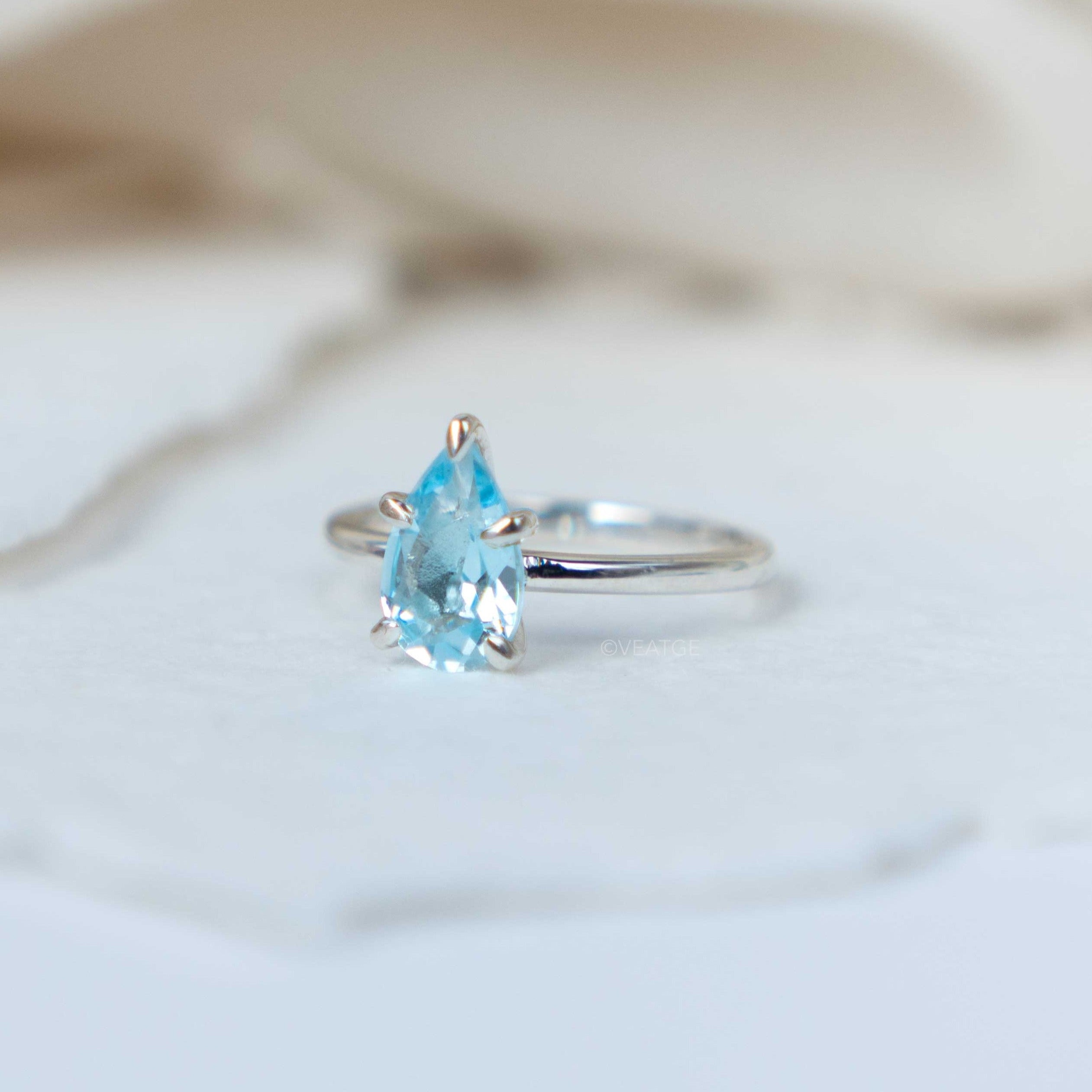 Pear Teardrop Blue Topaz Ring