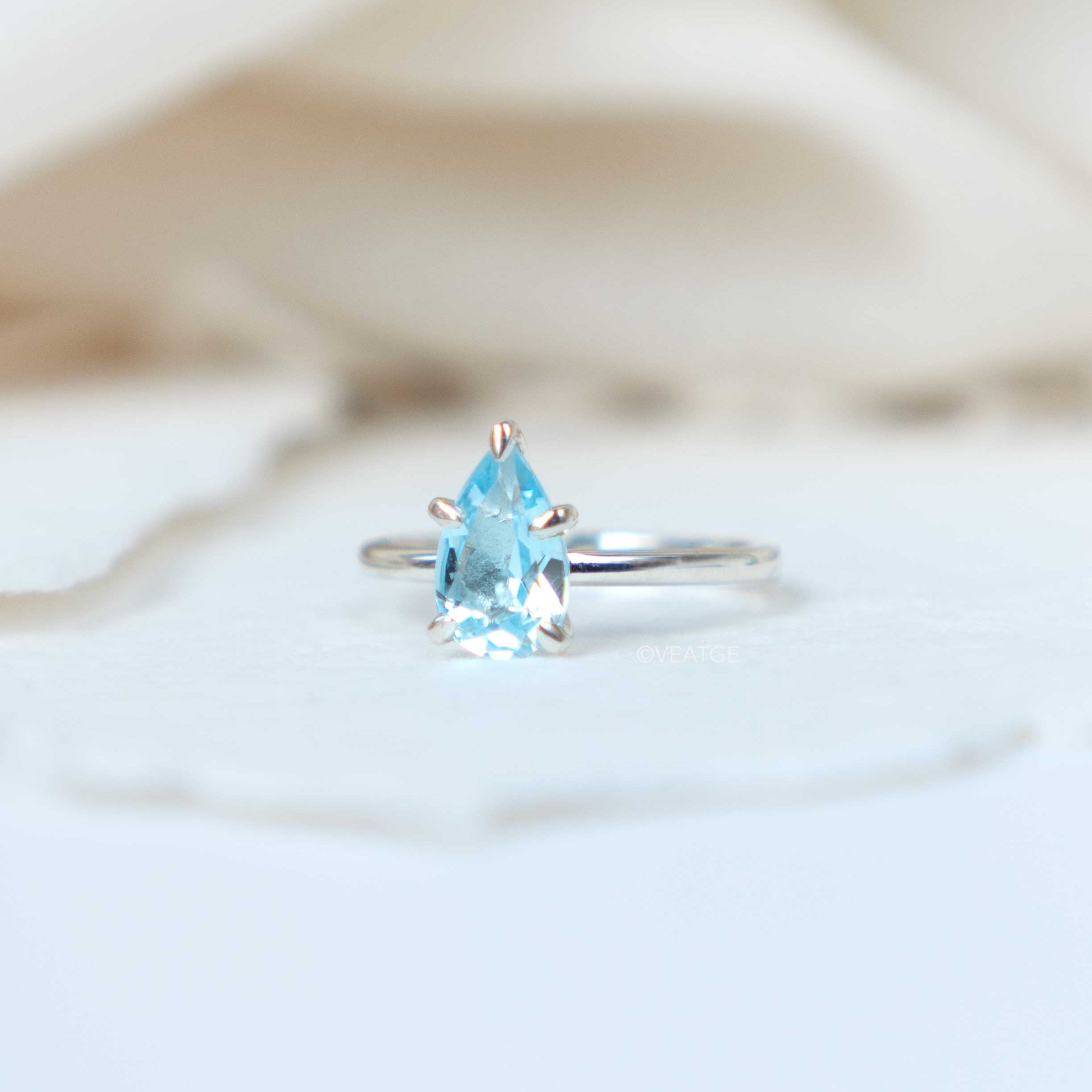 Pear Teardrop Blue Topaz Ring