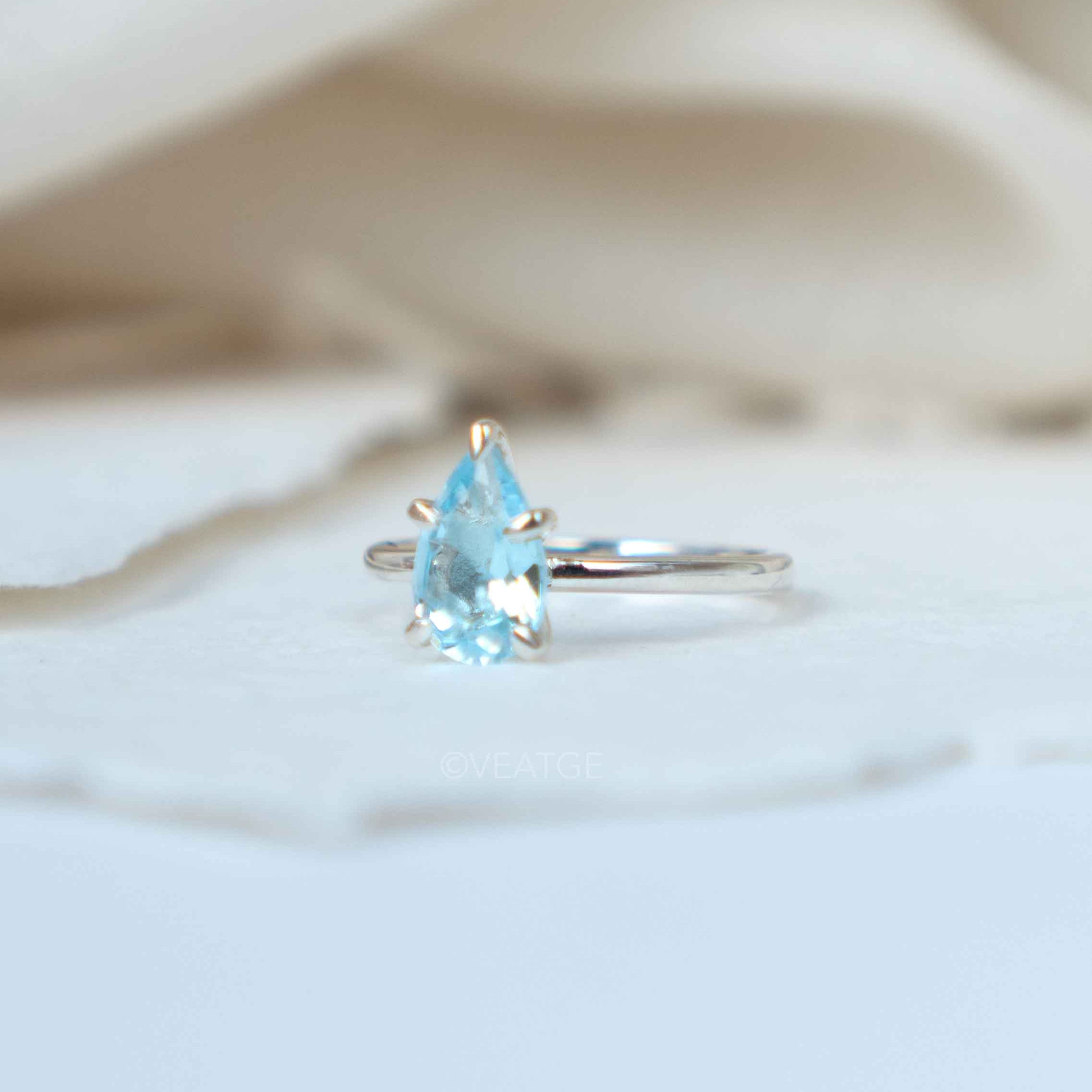 Pear Teardrop Blue Topaz Ring