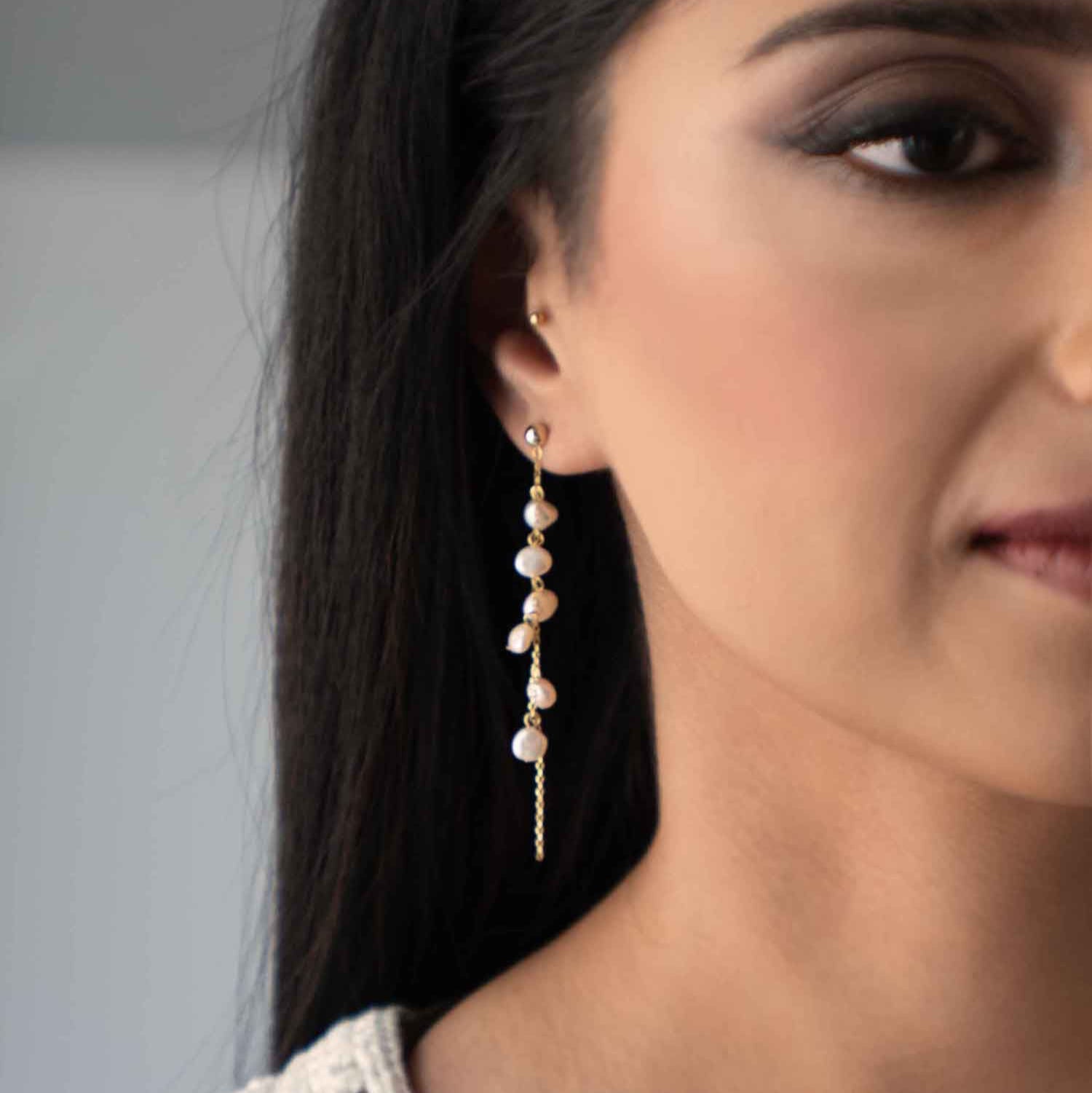 Delicate Dainty Pearl Dangle Drop Earrings gold Bridal Earrings Wedding earrings long
