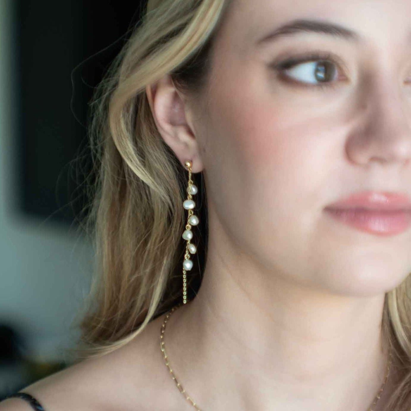 Delicate Dainty Pearl Dangle Drop Earrings gold Bridal Earrings Wedding earrings long
