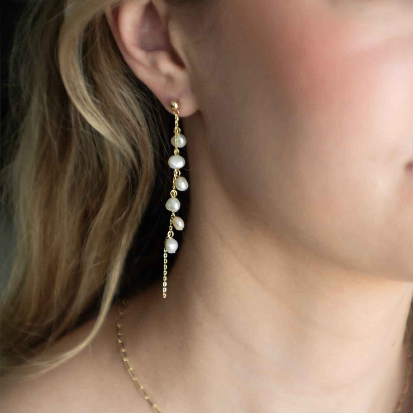 Delicate Dainty Pearl Dangle Drop Earrings gold Bridal Earrings Wedding earrings long