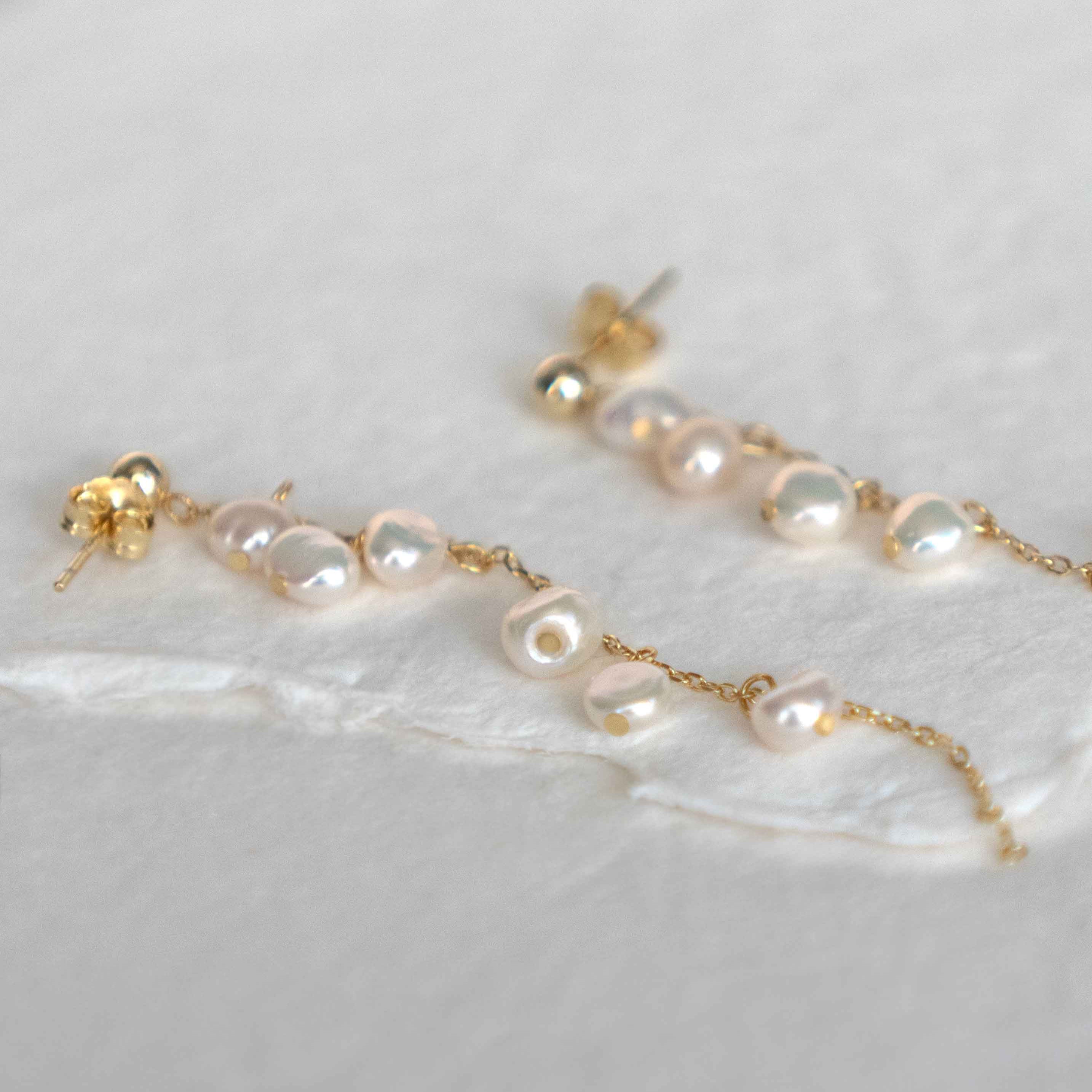 Delicate Dainty Pearl Dangle Drop Earrings gold Bridal Earrings Wedding earrings long