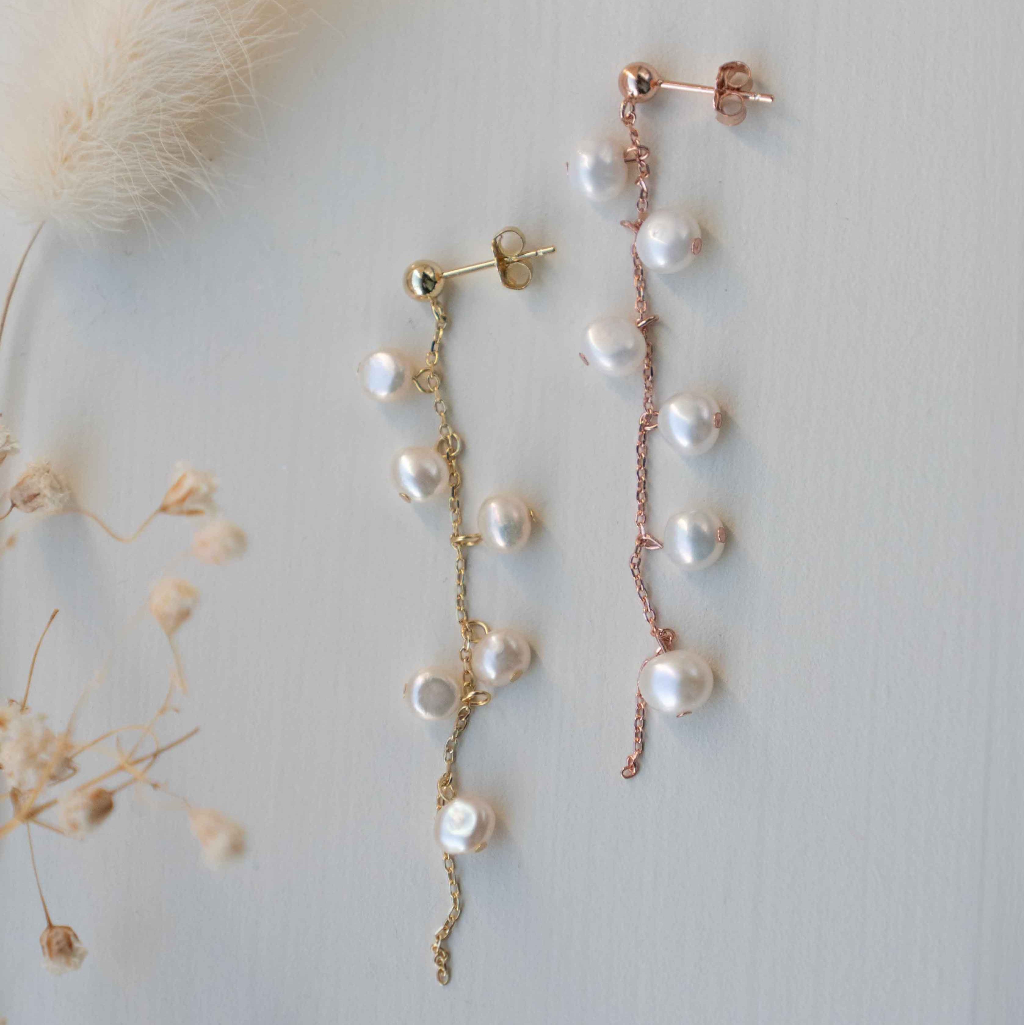 Delicate Dainty Pearl Dangle Drop Earrings gold Bridal Earrings Wedding earrings long