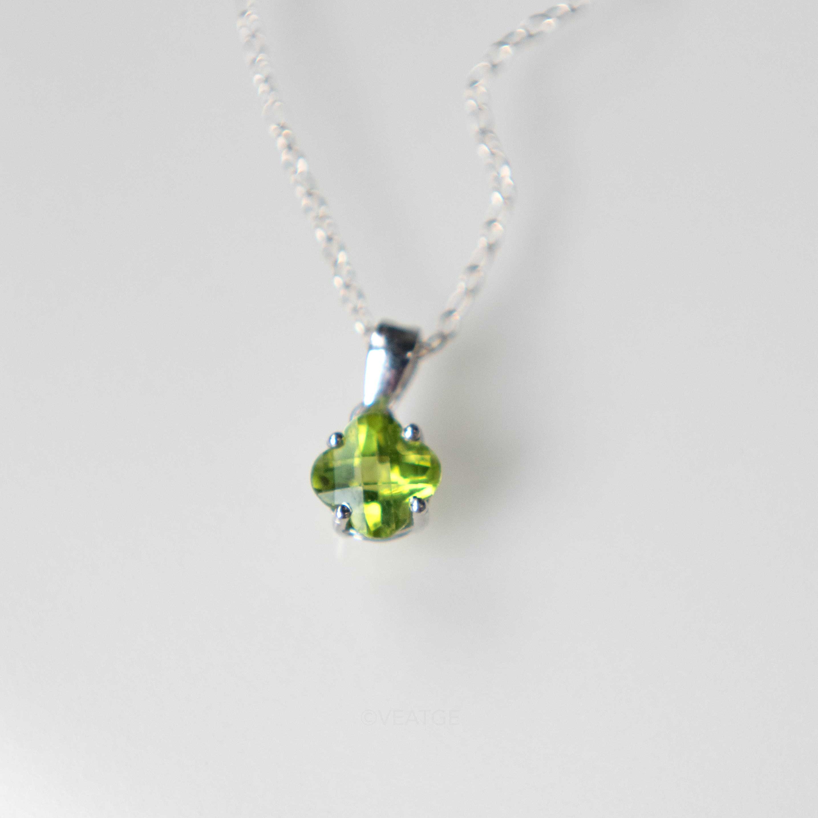 Peridot Necklace Minimalist Clover Gemstone Necklace in Sterling Silver with removable paperclip chain, Good Luck Gift August Birthstone