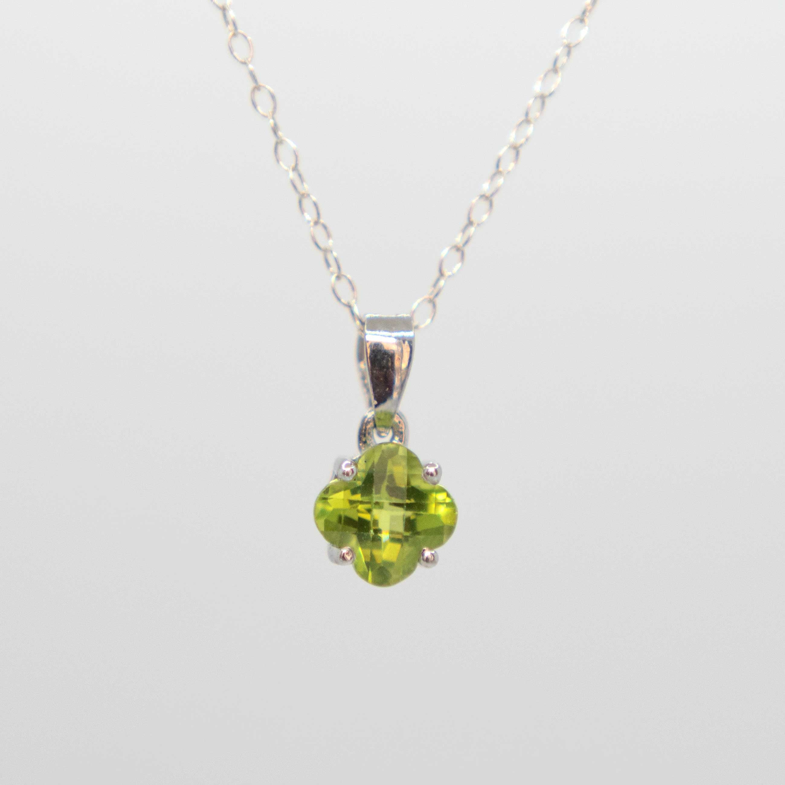 Peridot Necklace Minimalist Clover Gemstone Necklace in Sterling Silver with removable paperclip chain, Good Luck Gift August Birthstone