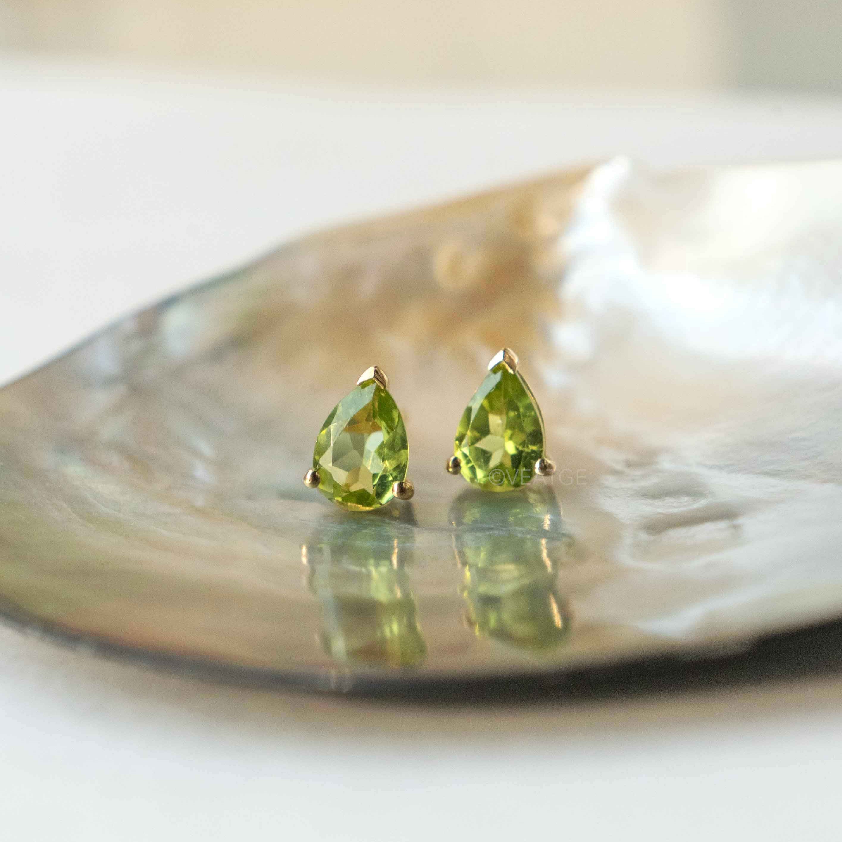 Natural Peridot Pear Stud Earrings Gold, August Birthstone Gifts for Girls, Birthday Gifts for August Babies, Genuine Real Peridot Gemstone Earrings in Gold Vermeil