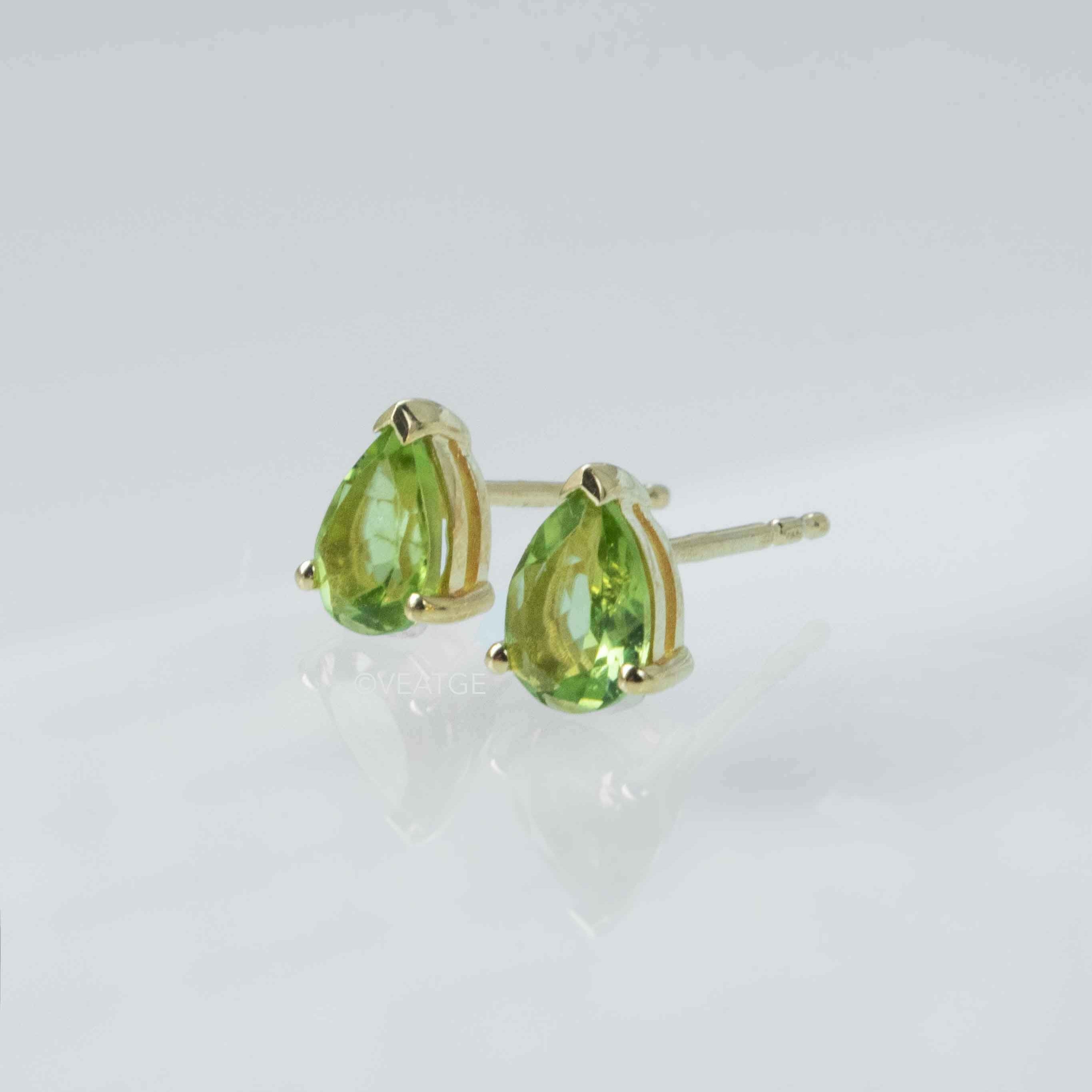 Natural Peridot Pear Stud Earrings Gold, August Birthstone Gifts for Girls, Birthday Gifts for August Babies, Genuine Real Peridot Gemstone Earrings in Gold Vermeil
