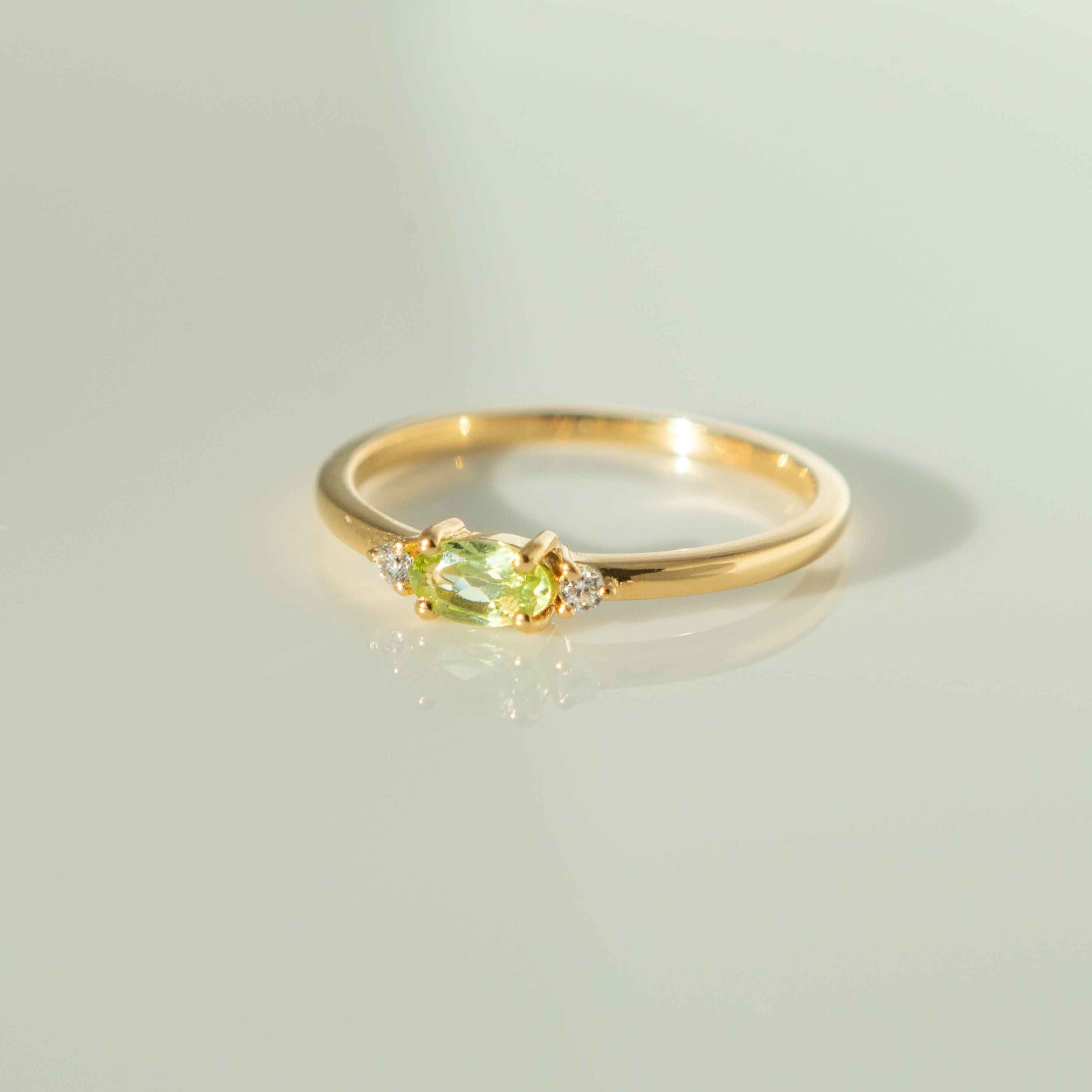 August Birthstone Ring Natural Peridot in 14k Gold Vermeil, Dainty Stacking Birthstone Rings, Gifts for Women