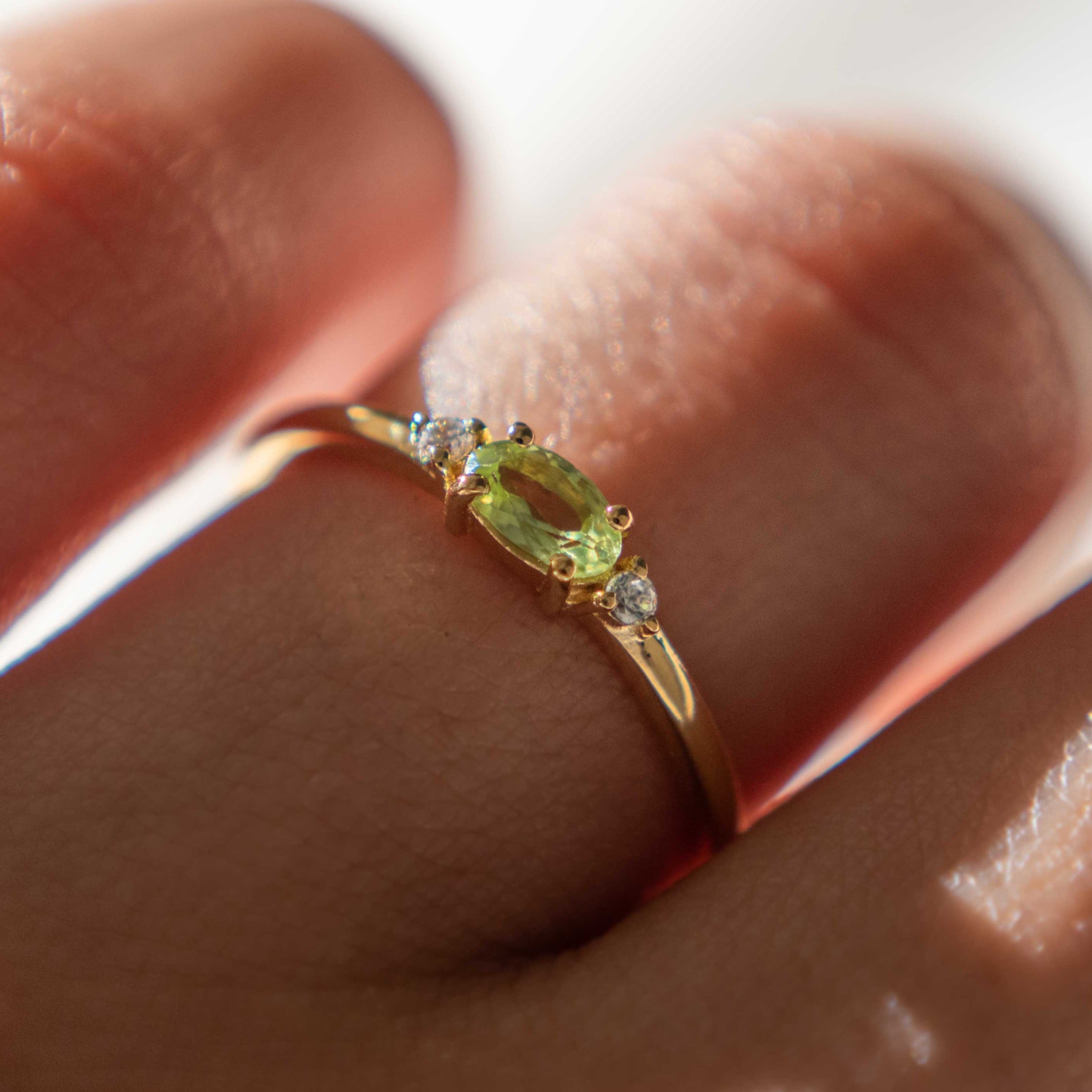 August Birthstone Ring Natural Peridot in 14k Gold Vermeil, Dainty Stacking Birthstone Rings, Gifts for Women