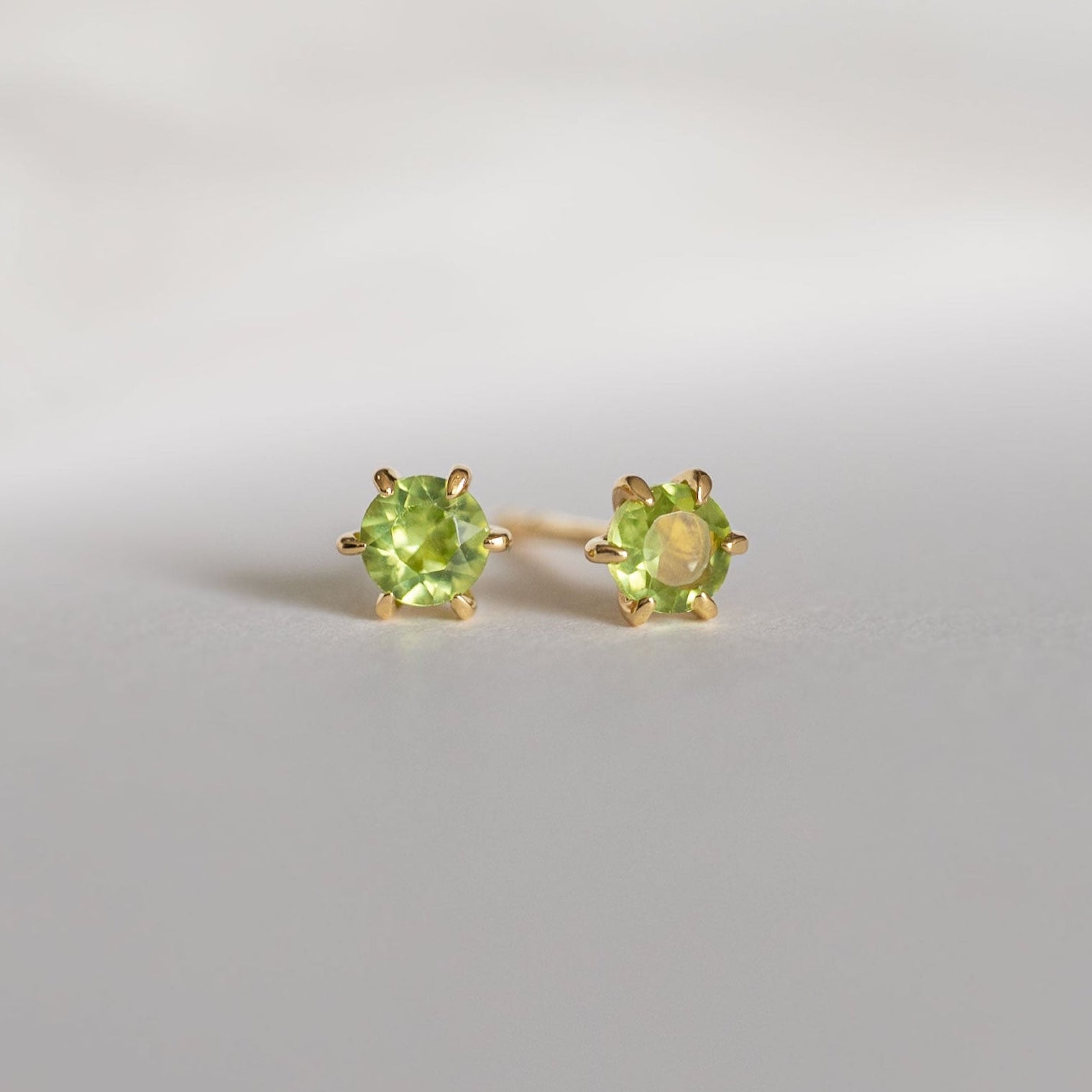 Natural Peridot Stud Earrings Dainty Small Minimalist 14k Gold, August Birthstone, Birthday Gifts for girls, second piercing studs
