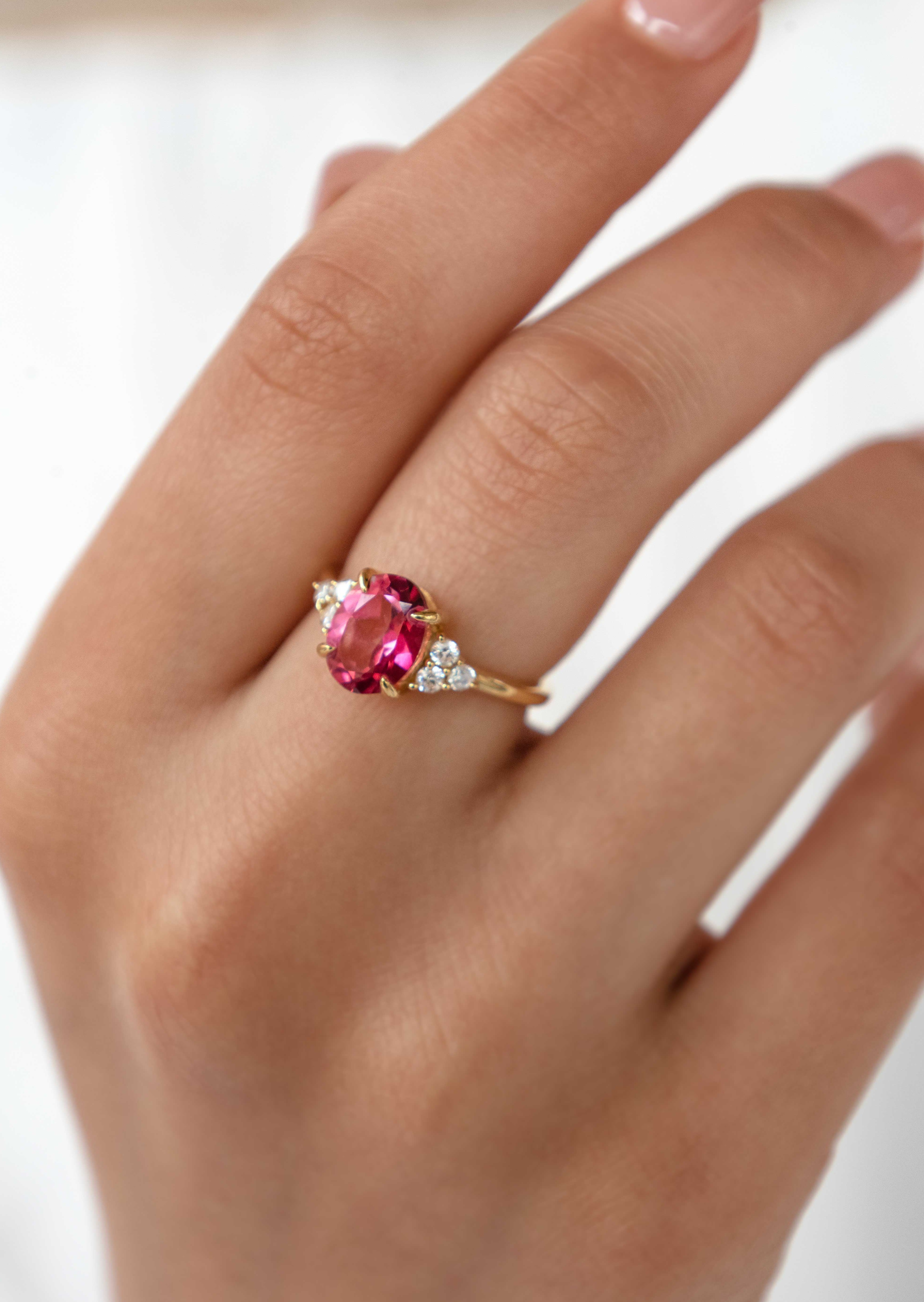 Hot Pink Topaz Gold Ring Veatge