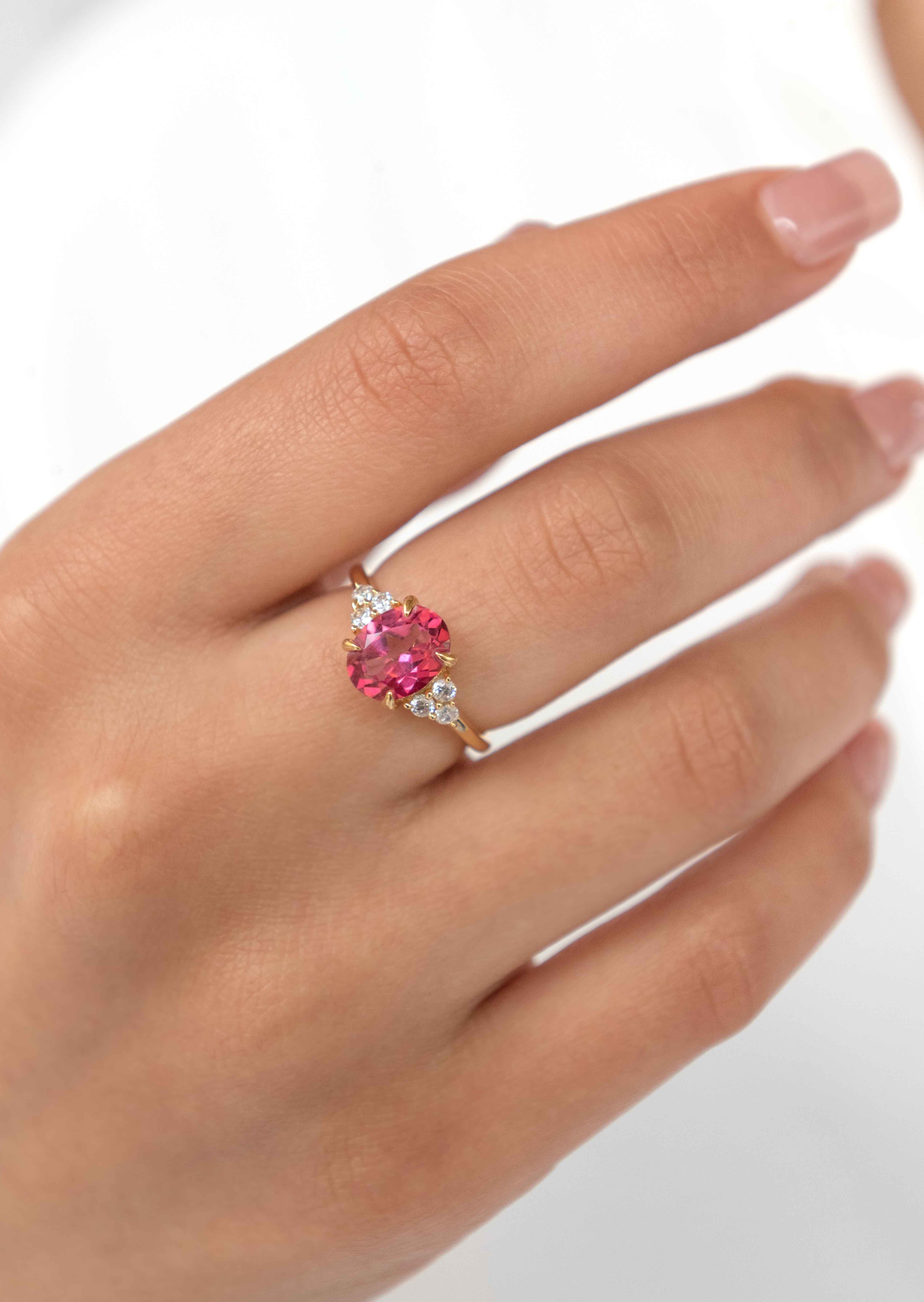 Hot Pink Topaz Gold Ring Veatge