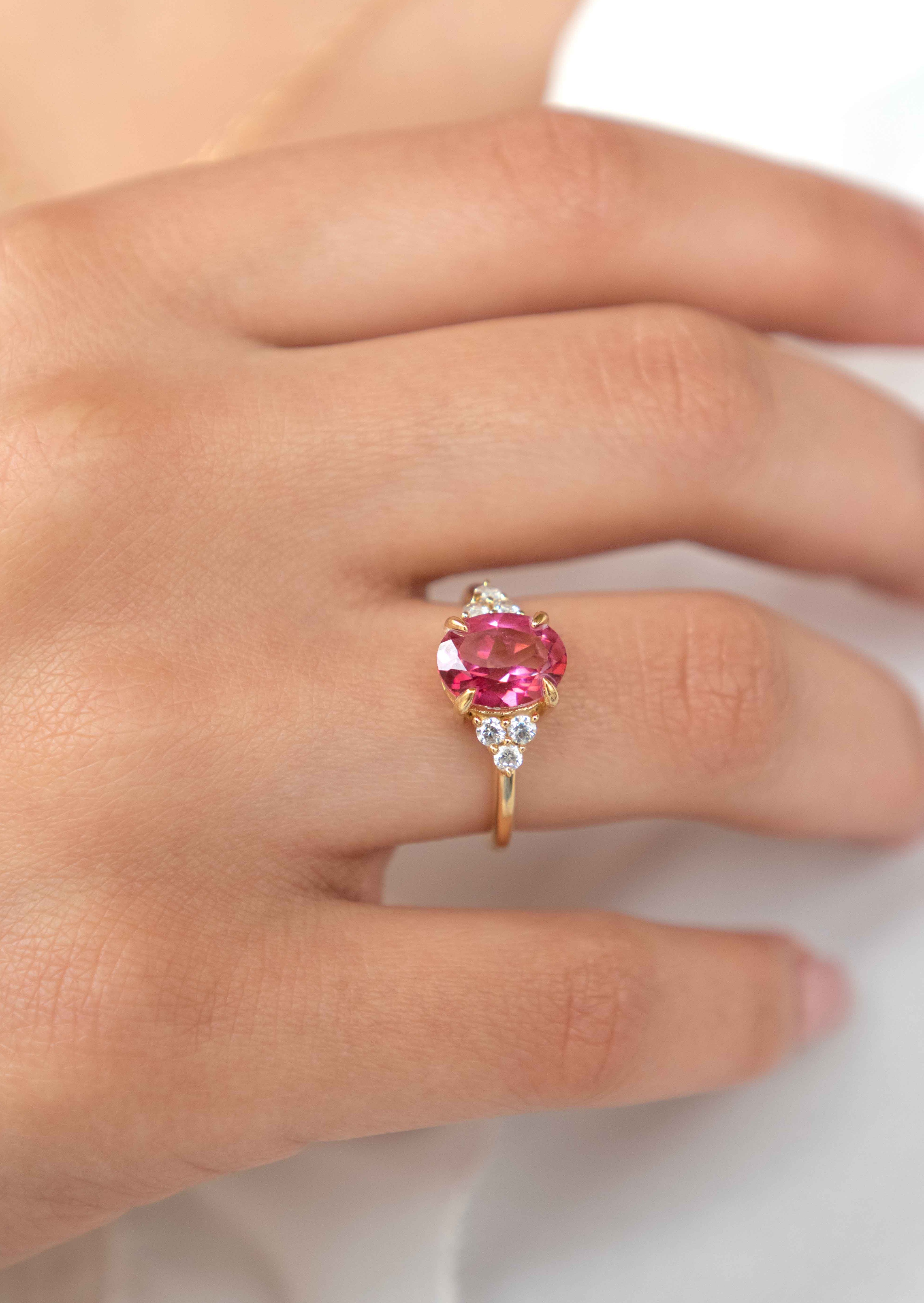 Hot Pink Topaz Gold Ring Veatge