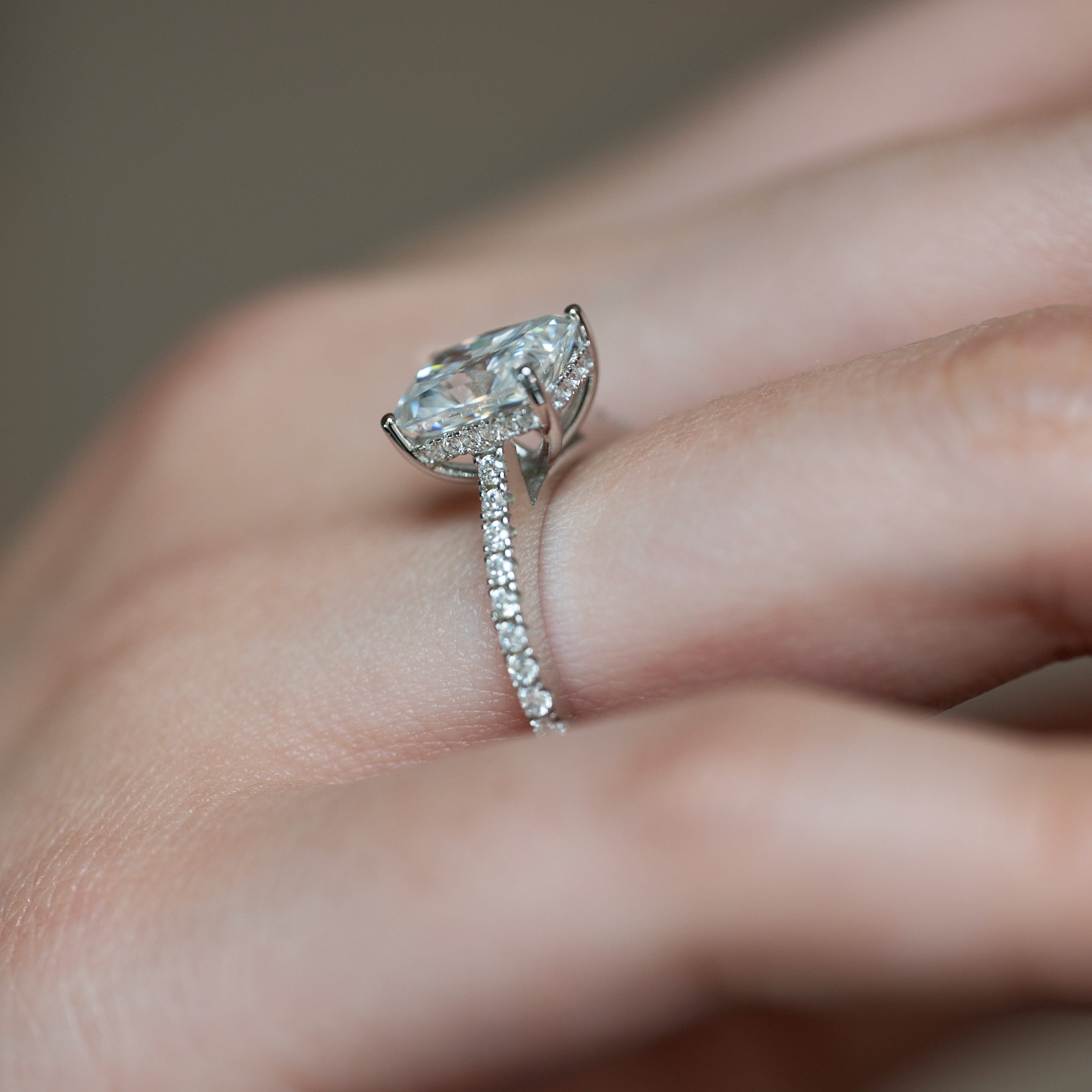 3ct Radiant Cut Moissanite Ring with Hidden Halo