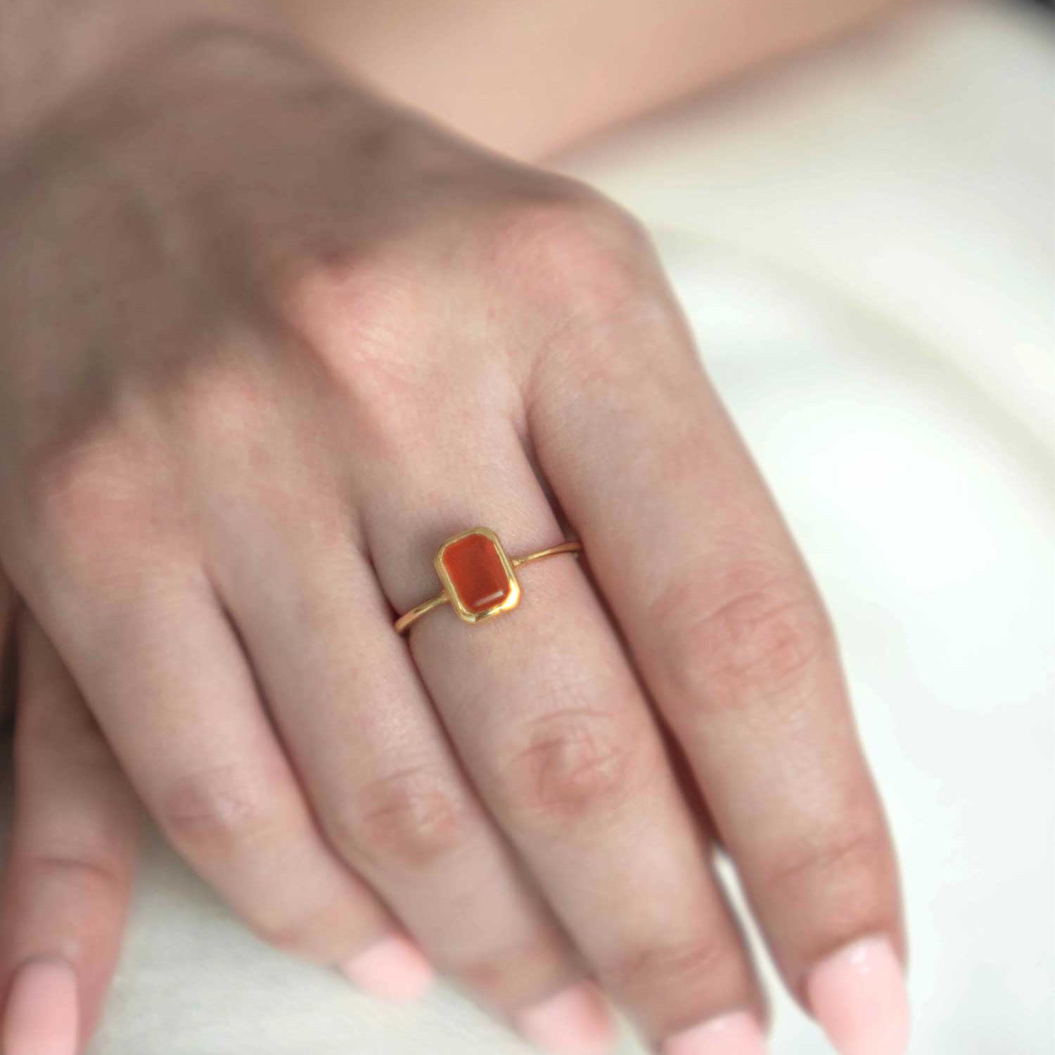 Pure Carnelian Ring 14k Gold Vermeil, High Grade Natural Gemstone Ring, Unisex Ring, Real Carnelian Ring Low Profile, Promise Ring Gifts