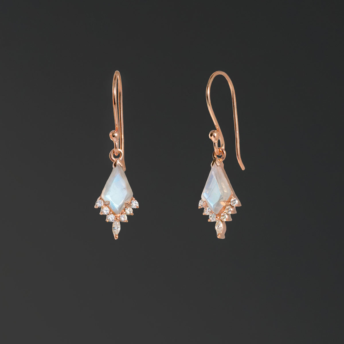 Moonstone Kite Earrings by Veatge, Gold Dangle Earrings Bridal, Wedding Earrings Moonstone, Gift for Wife, Mom Birthday Gift