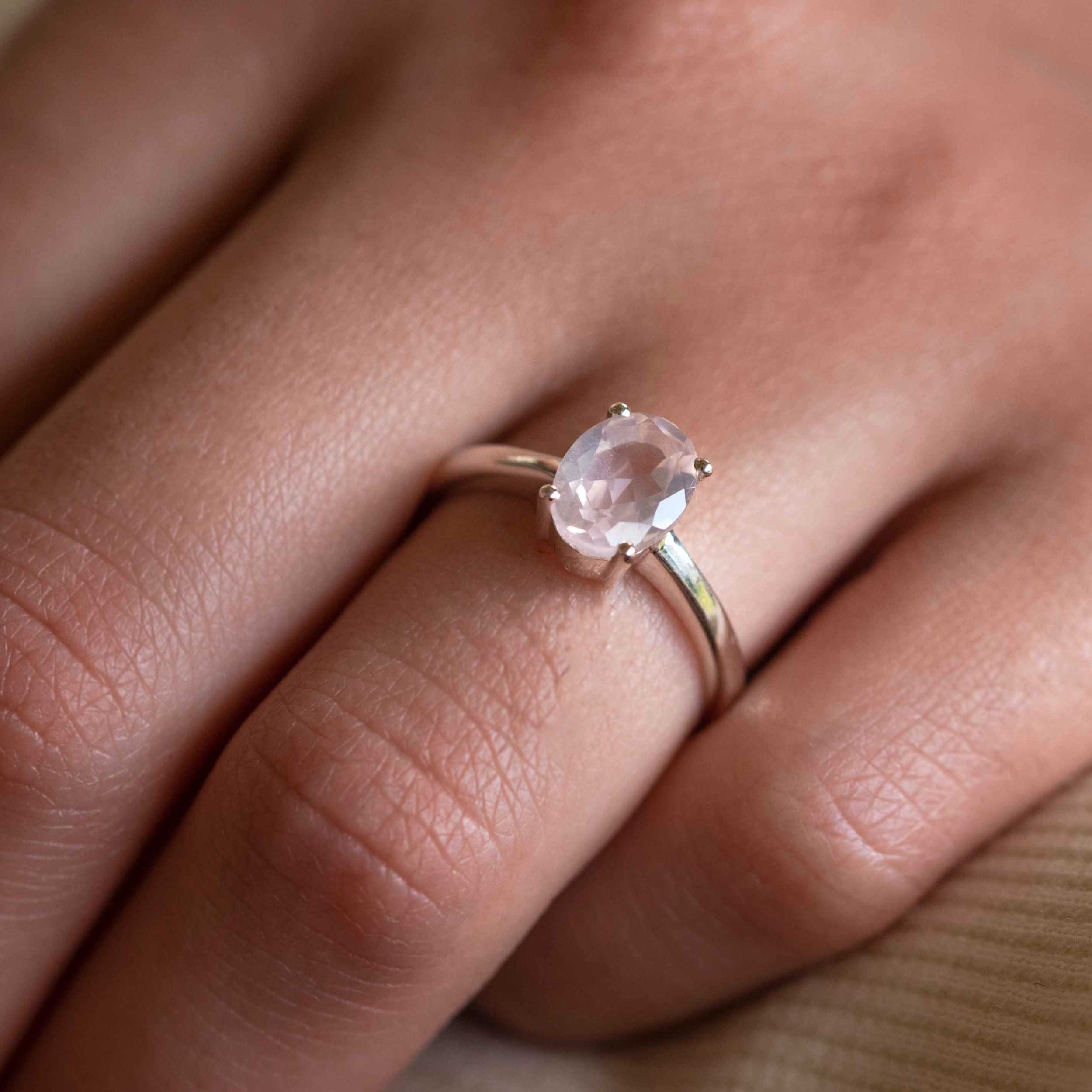 Rose Quartz Ring - Signature Oval Silver and Rose Gold