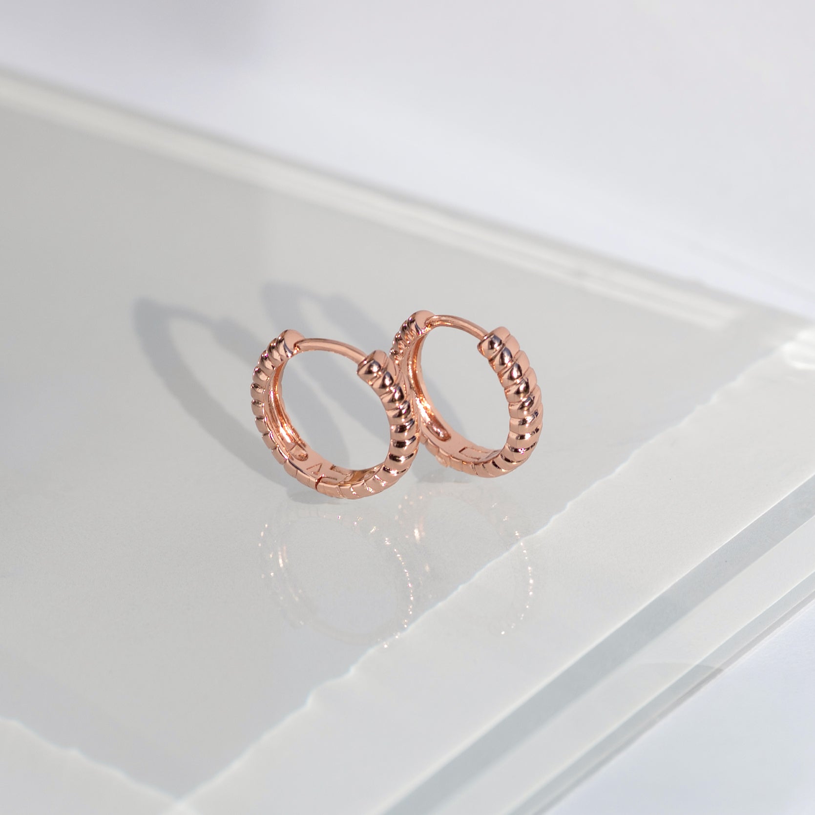 Rose Gold Huggie Hoop Twist Earrings Dainty Minimal Everyday Earring, Gift for Girls
