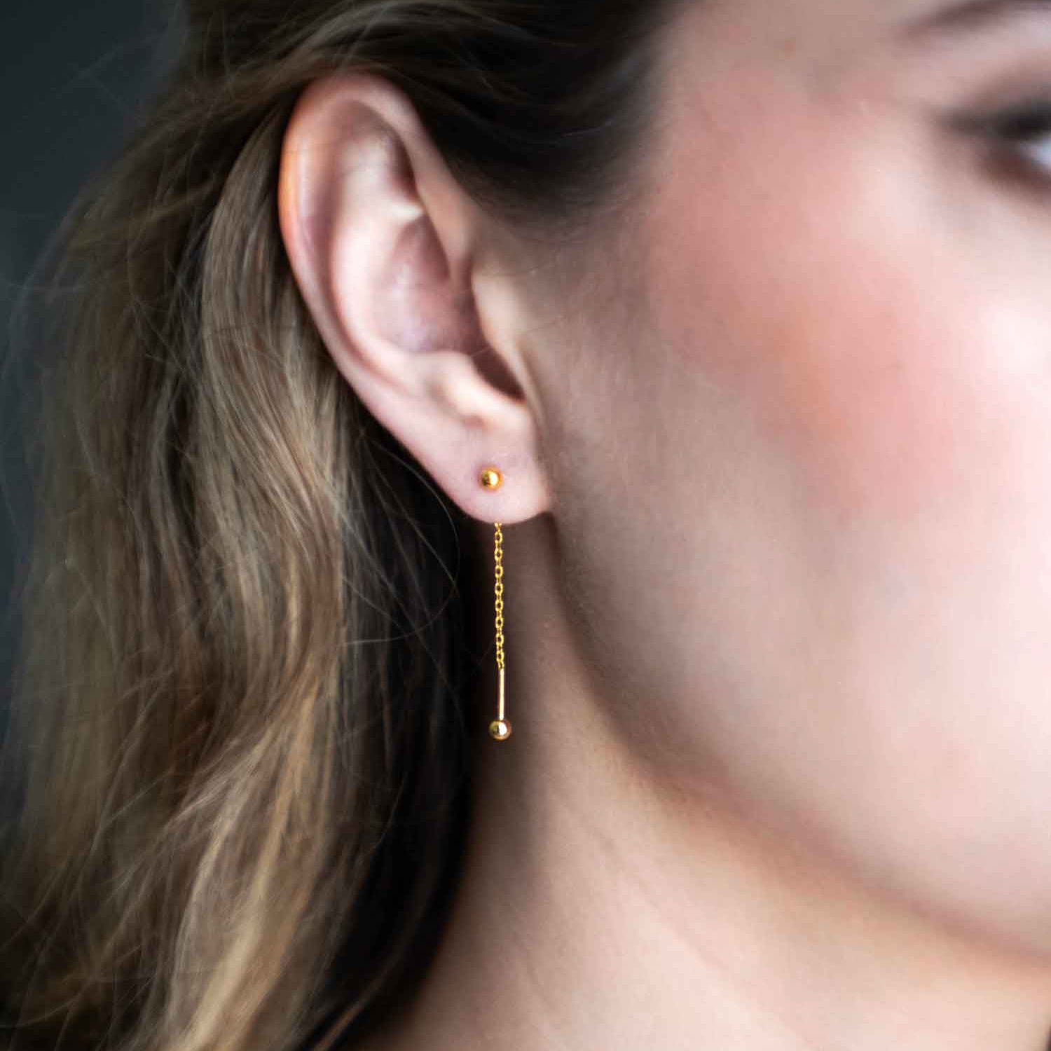 Front and Back Essential Threaders for Everday Earrings Gold Lightweight Sleeper Live In Earrings Sterling Silver Threader earrings to wear in the shower and sleep in gifts for girls