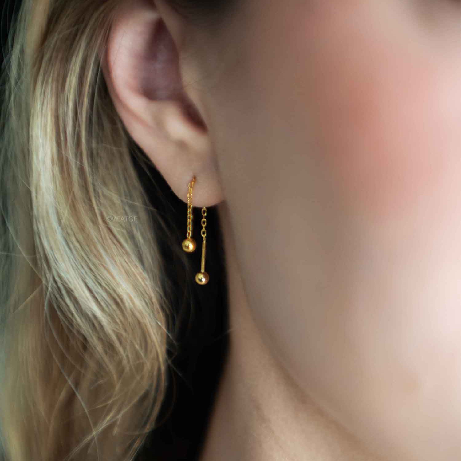 Front and Back Essential Threaders for Everday Earrings Gold Lightweight Sleeper Live In Earrings Sterling Silver Threader earrings to wear in the shower and sleep in gifts for girls