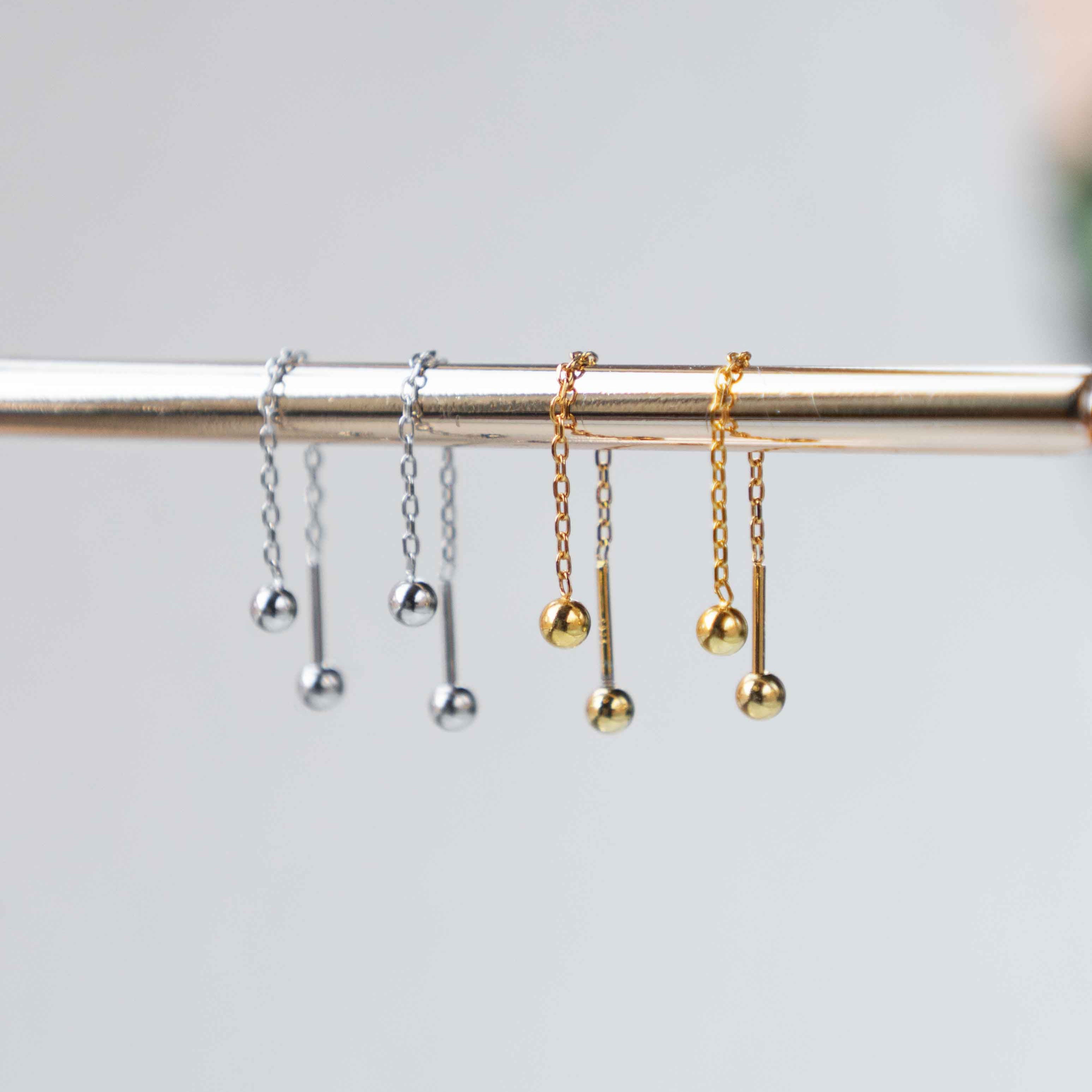 Front and Back Essential Threaders for Everday Earrings Gold Lightweight Sleeper Live In Earrings Sterling Silver Threader earrings to wear in the shower and sleep in gifts for girls
