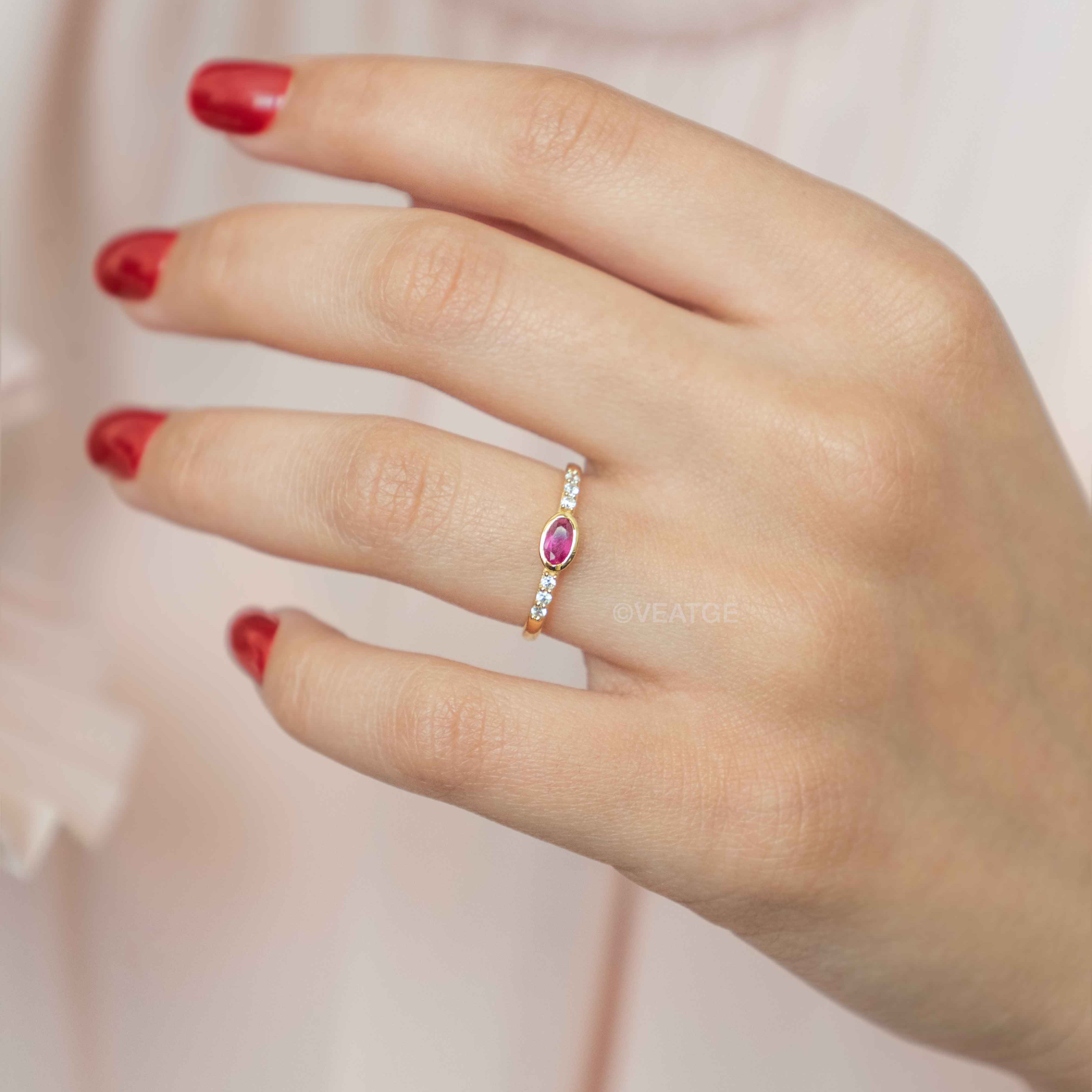 Genuine Ruby birthstone stacking ring gold Elise by Veatge