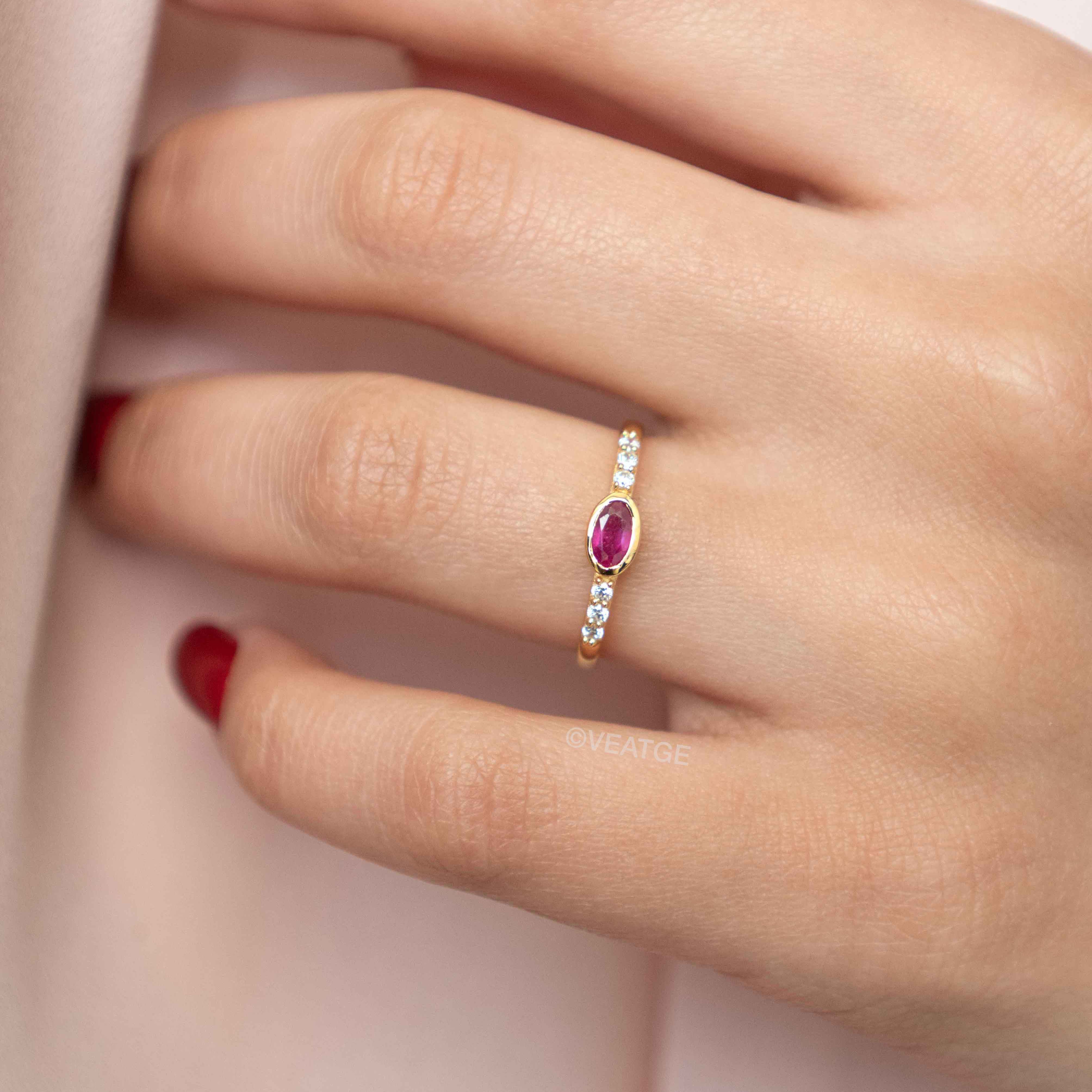 Genuine Ruby birthstone stacking ring gold Elise by Veatge