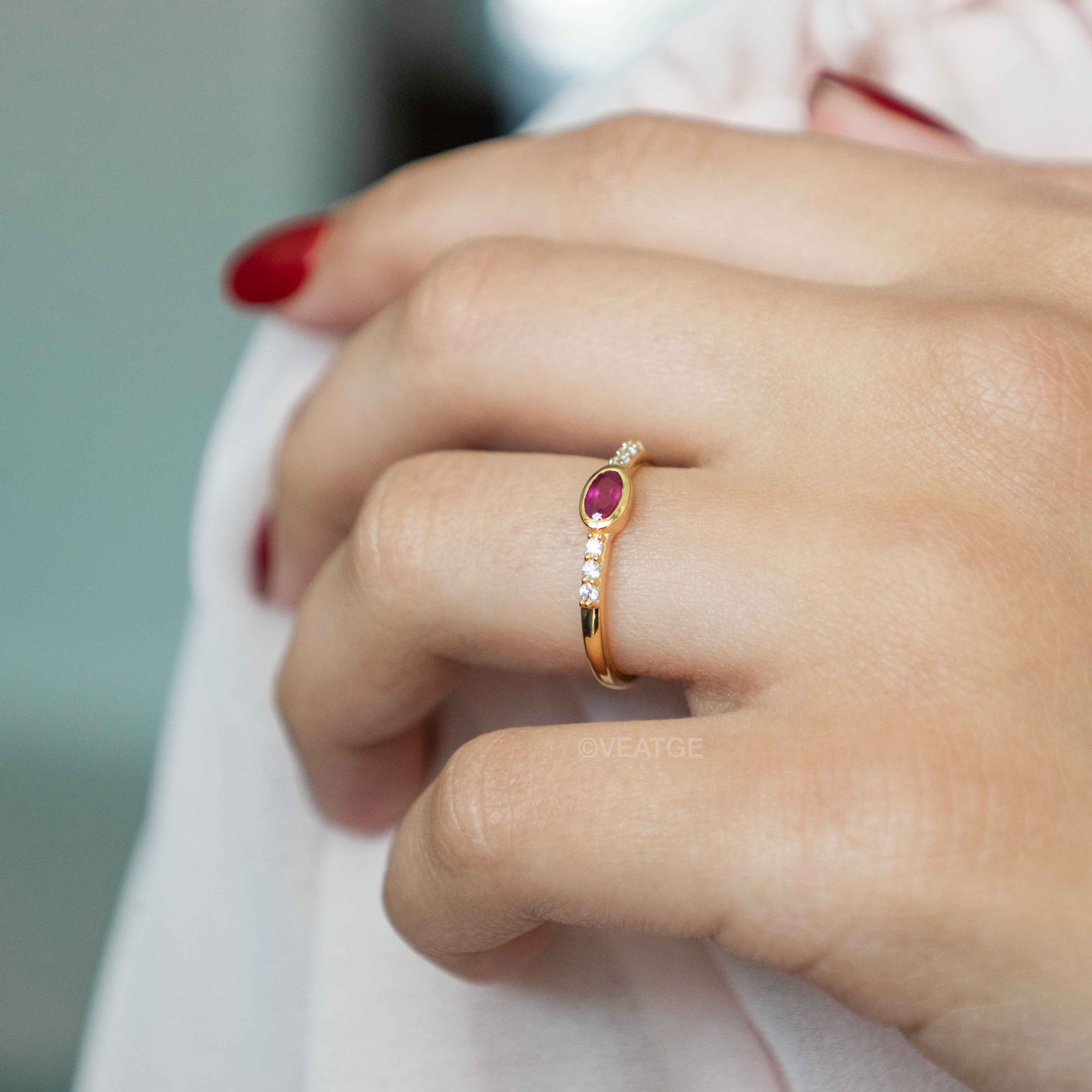 Genuine Ruby birthstone stacking ring gold Elise by Veatge