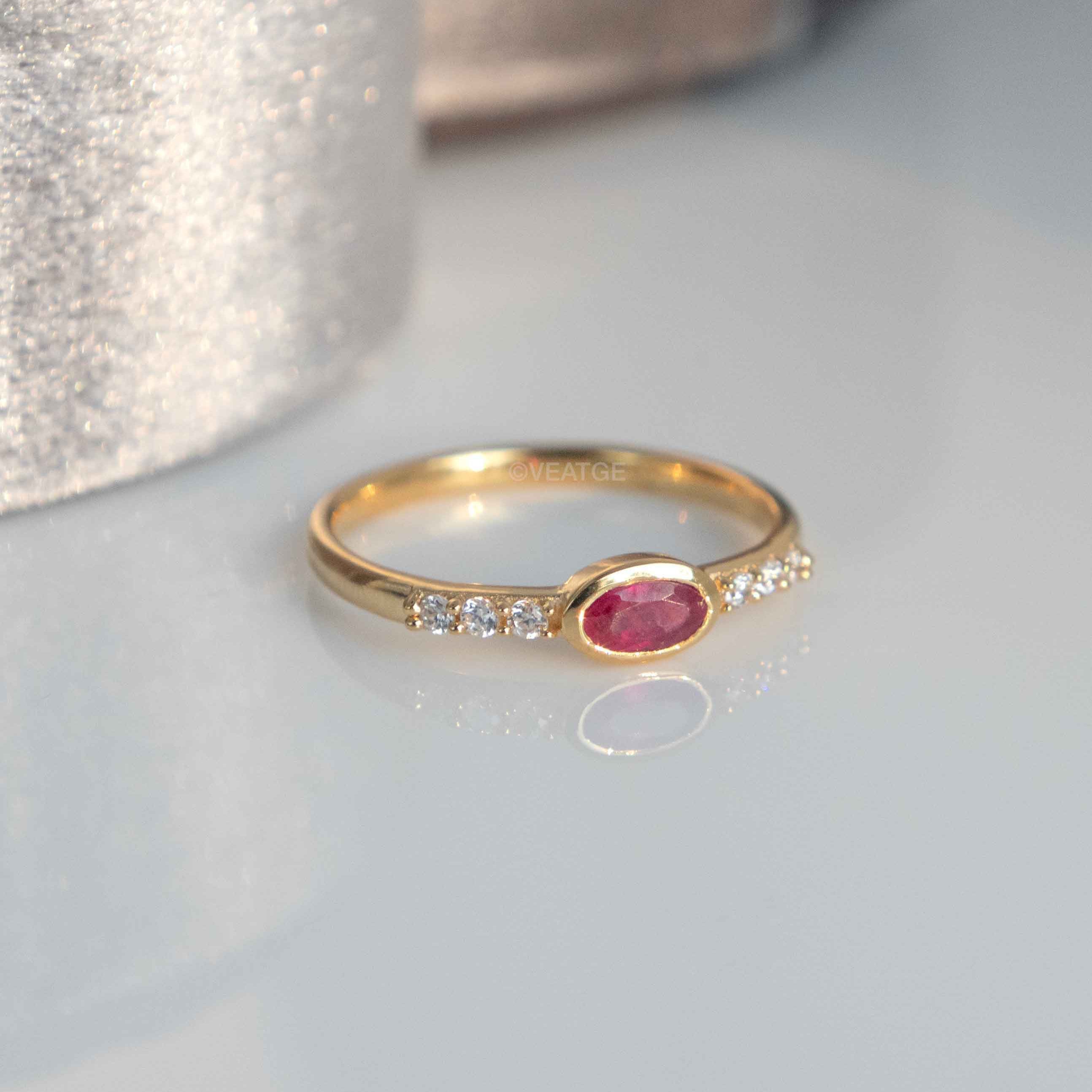 Genuine Ruby birthstone stacking ring gold Elise by Veatge