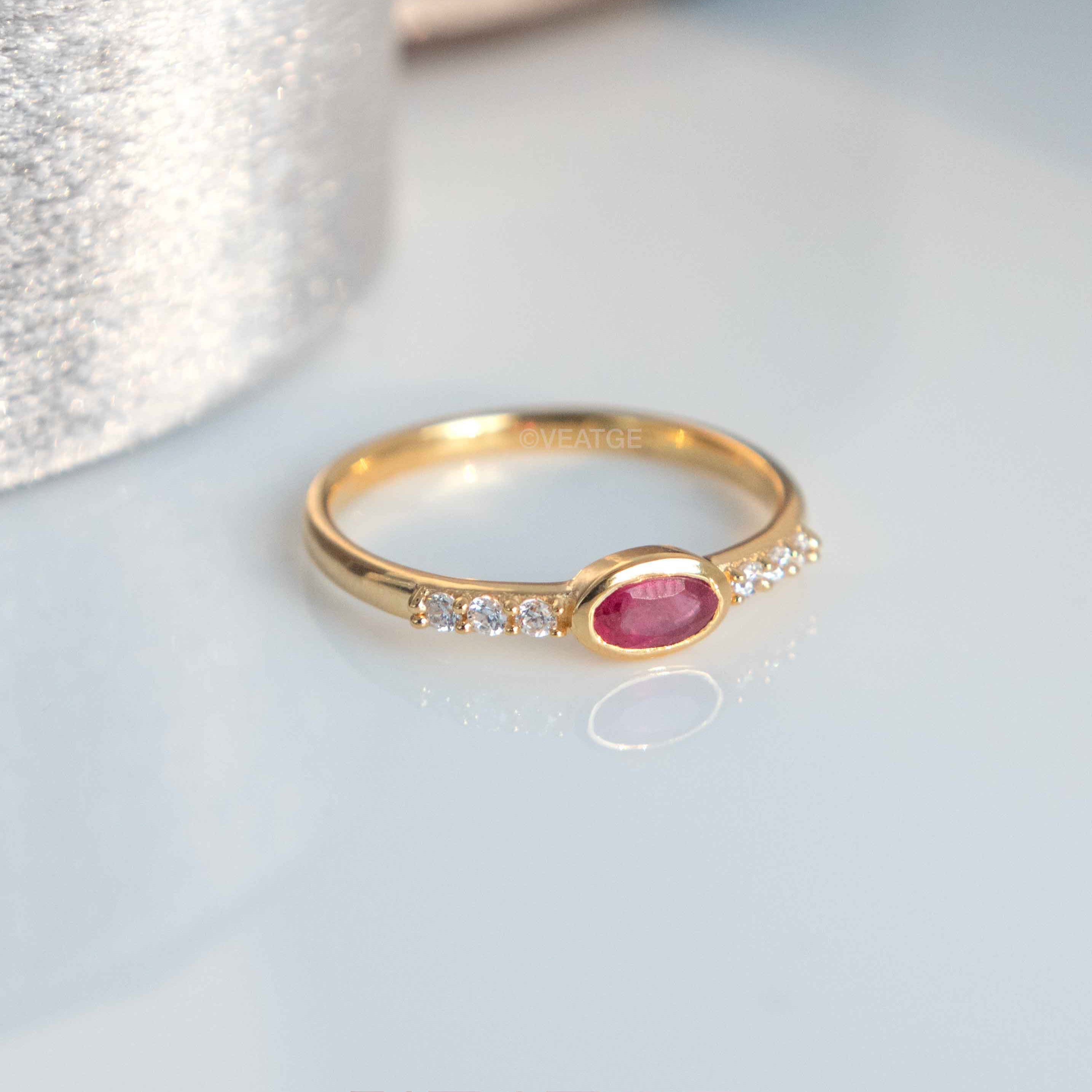 Genuine Ruby birthstone stacking ring gold Elise by Veatge
