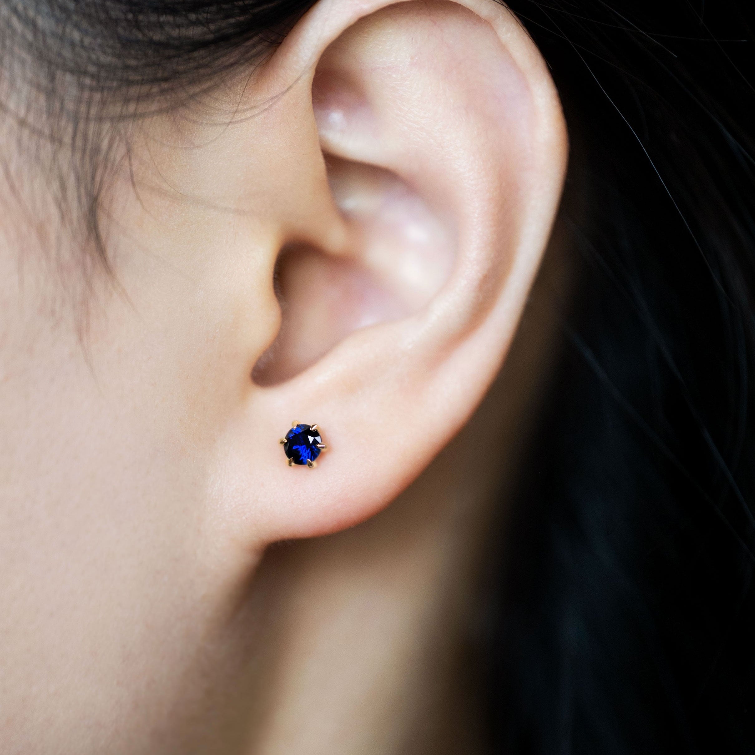 Sapphire Stud Earrings Dainty Small Minimalist 14k Gold, September Birthstone, Birthday Gifts for girls, second piercing studs