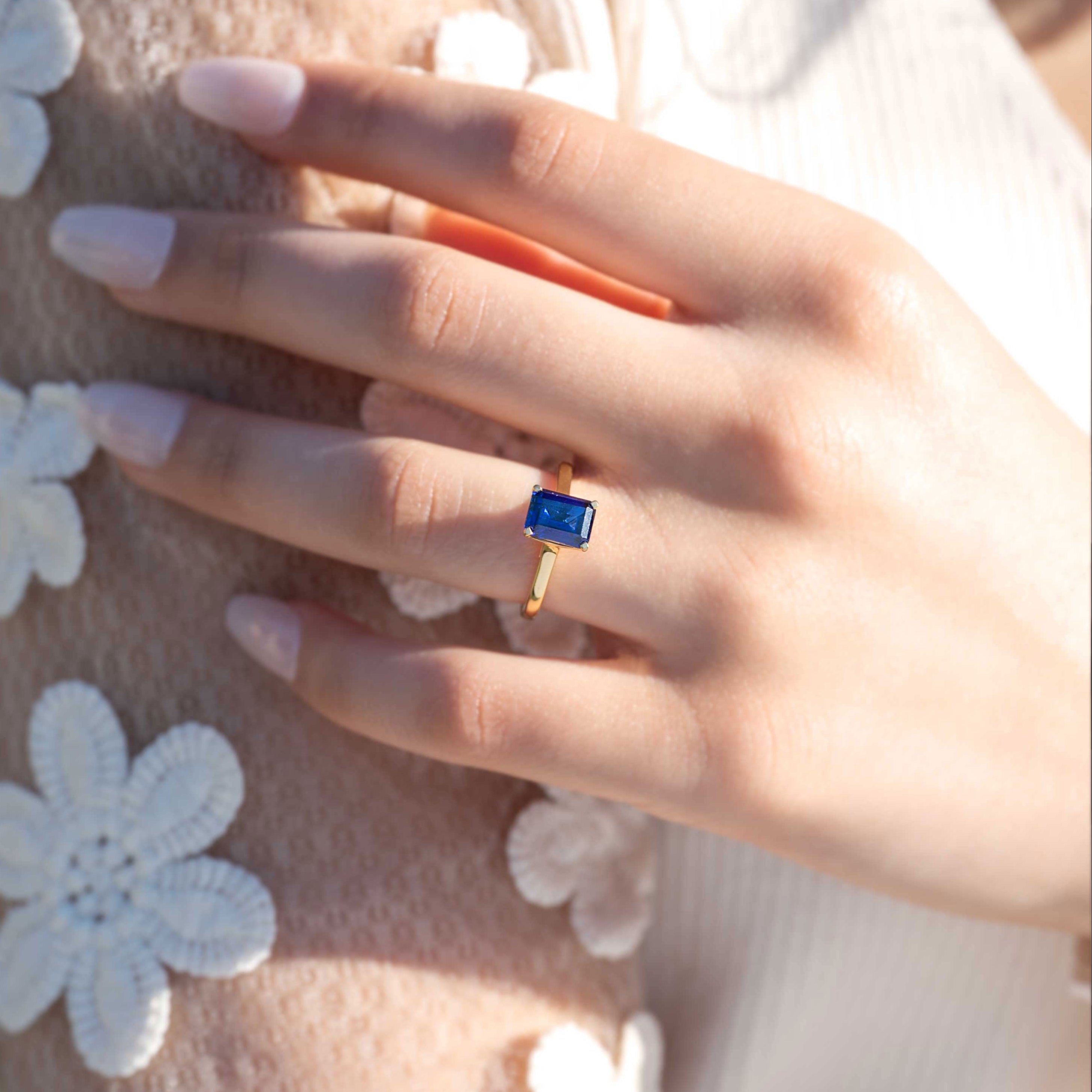 Sapphire Ring Gold, September Birthstone Birthday Gifts, Wedding Bridal Engagement Rings for Women