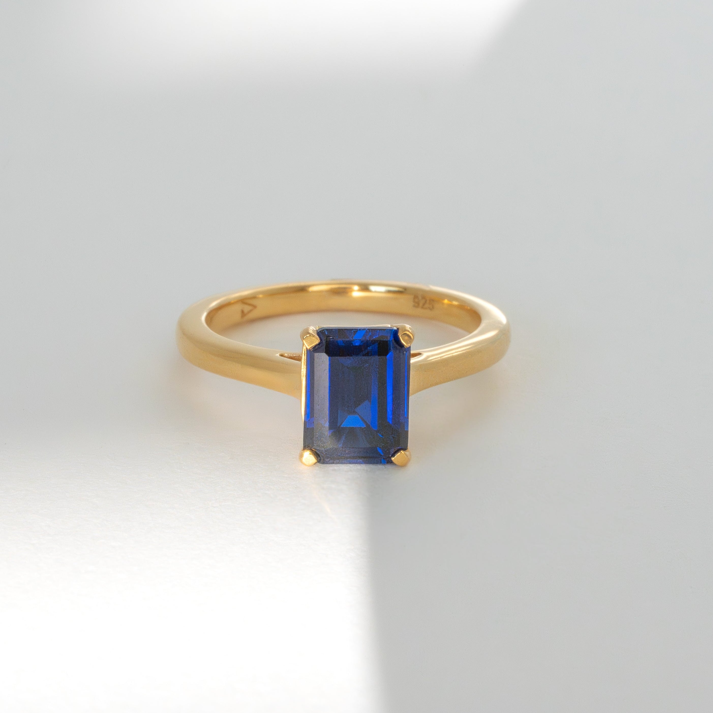 Emerald Cut Sapphire Ring Gold, September Birthstone Birthday Gifts, Wedding Bridal Engagement Rings for Women