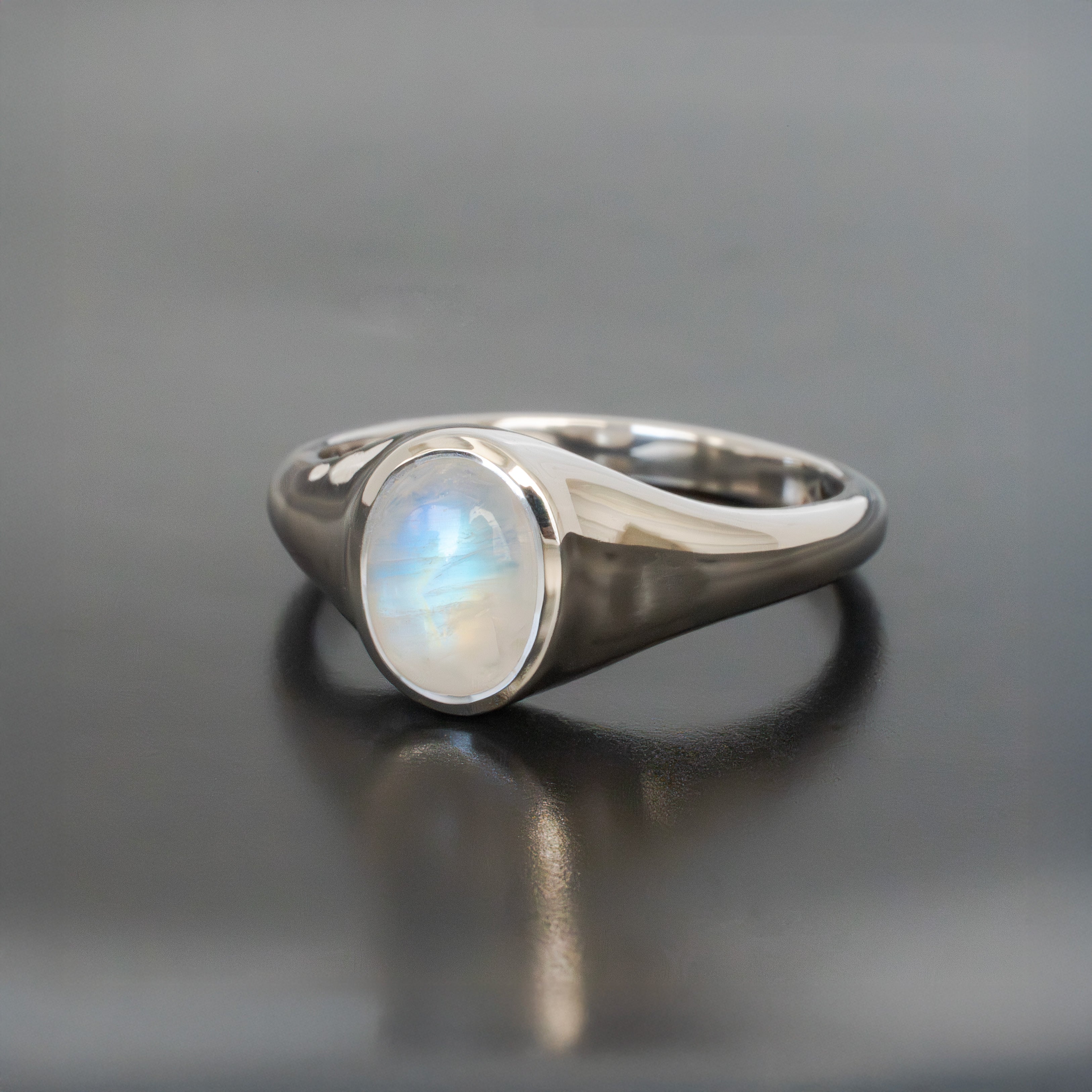 Moonstone-Signet-Ring-Sterling Silver-925, Unisex Signet Ring